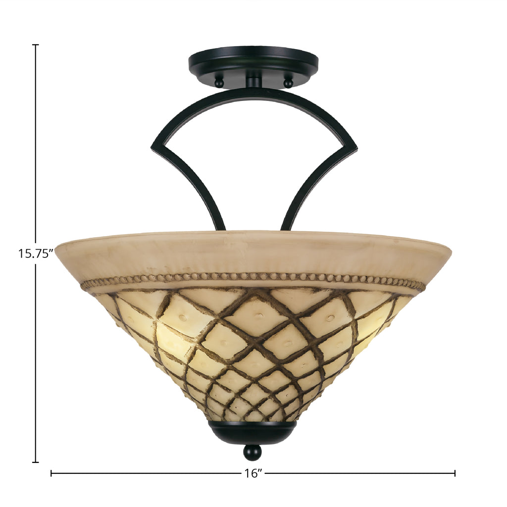 Zilo Three Light Semi-Flush Mount in Matte Black with 16" Chocolate Icing Shade