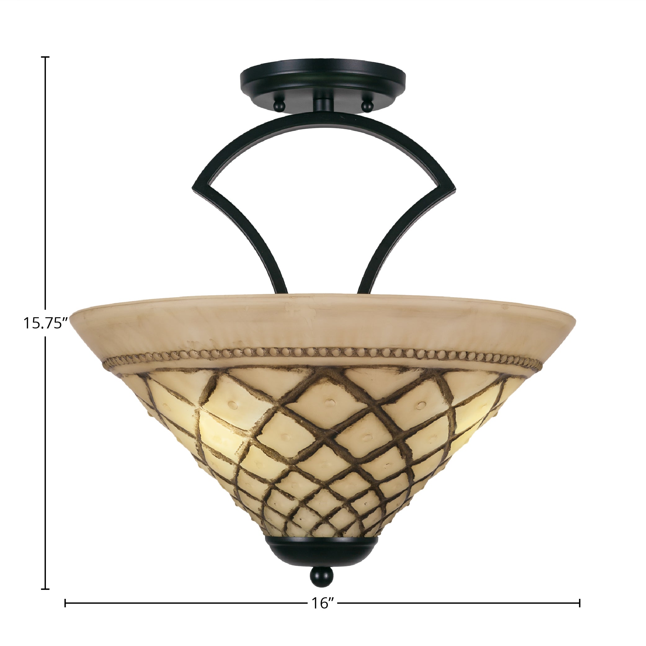 Zilo Three Light Semi-Flush Mount in Matte Black with 16" Chocolate Icing Shade