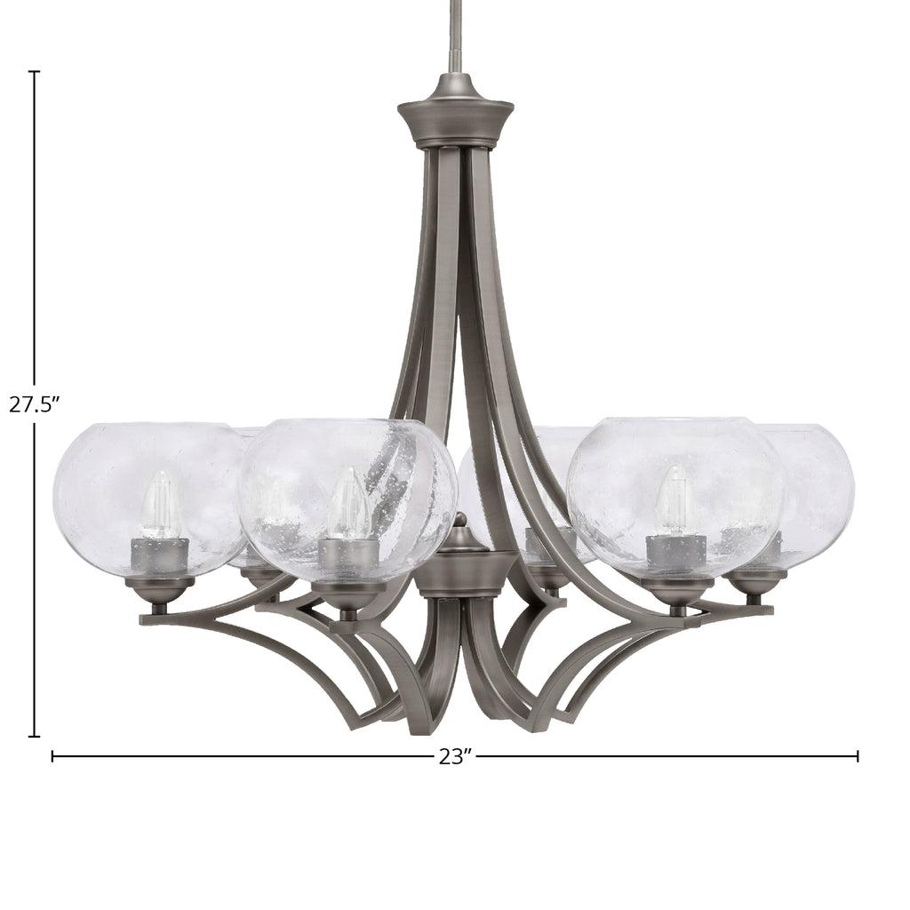 Zilo Six Light Chandelier in Graphite with 7" Clear Bubble Shade