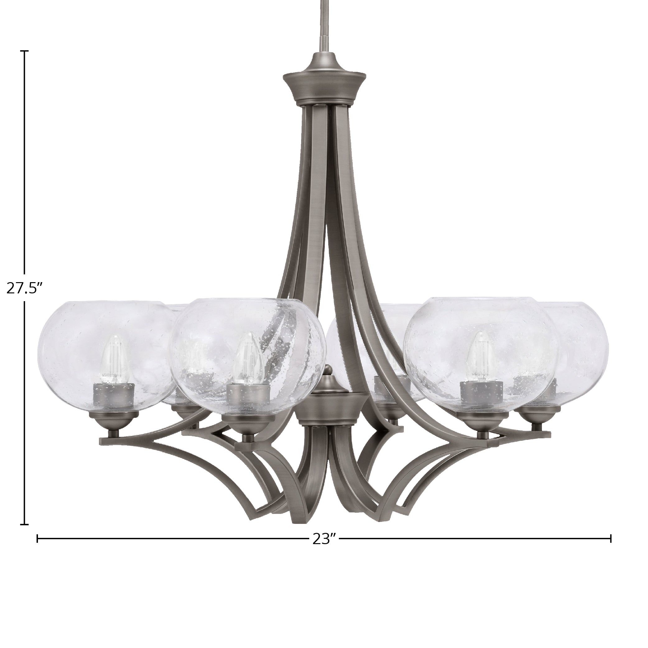 Zilo Six Light Chandelier in Graphite with 7" Clear Bubble Shade
