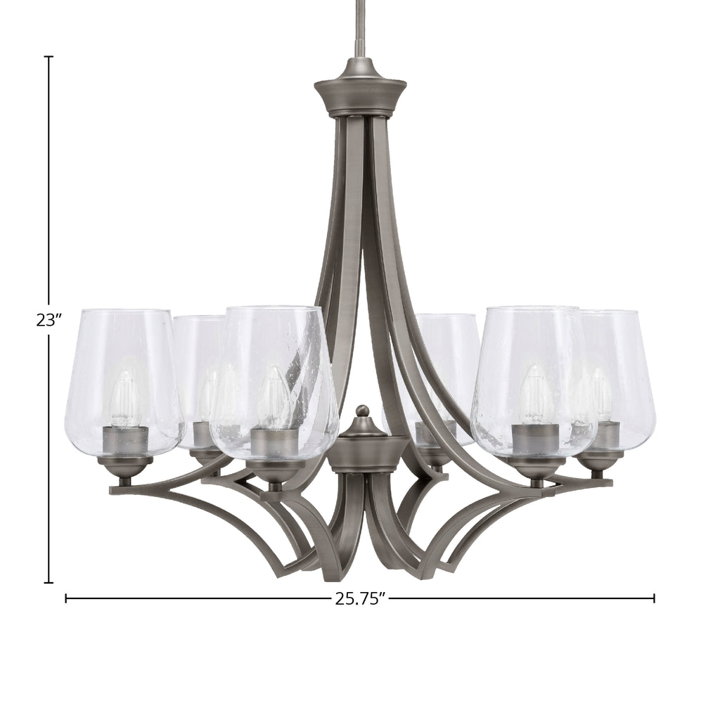 Zilo Six Light Chandelier in Graphite with 5" Clear Bubble Shade