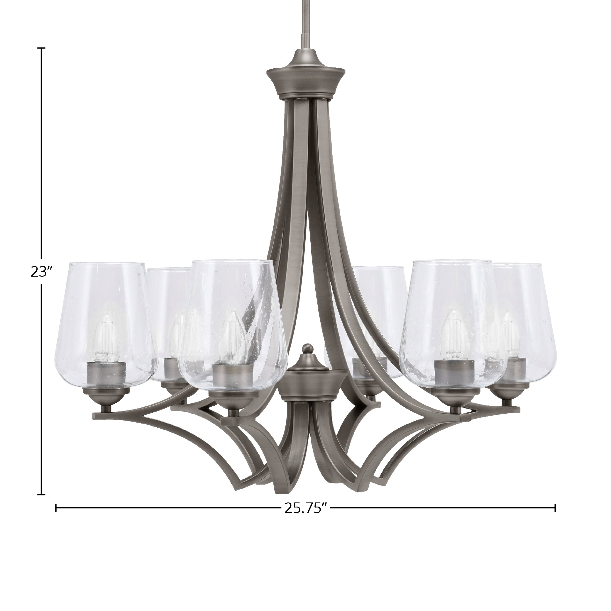 Zilo Six Light Chandelier in Graphite with 5" Clear Bubble Shade