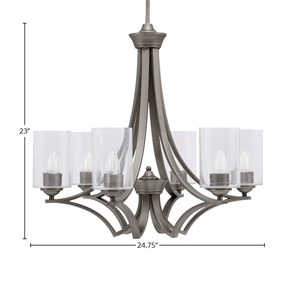 Zilo Six Light Chandelier in Graphite with 4" Clear Bubble Shade