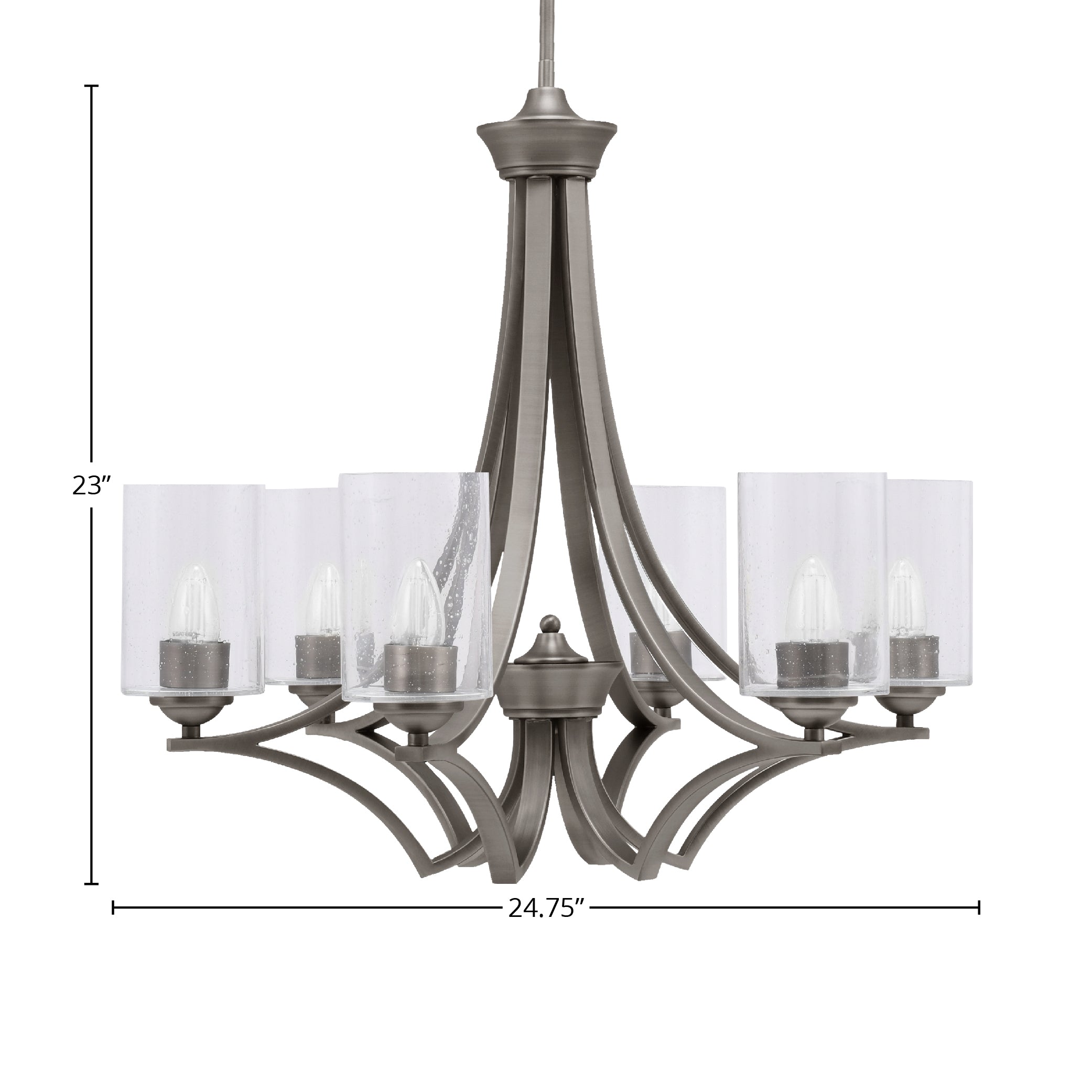Zilo Six Light Chandelier in Graphite with 4" Clear Bubble Shade
