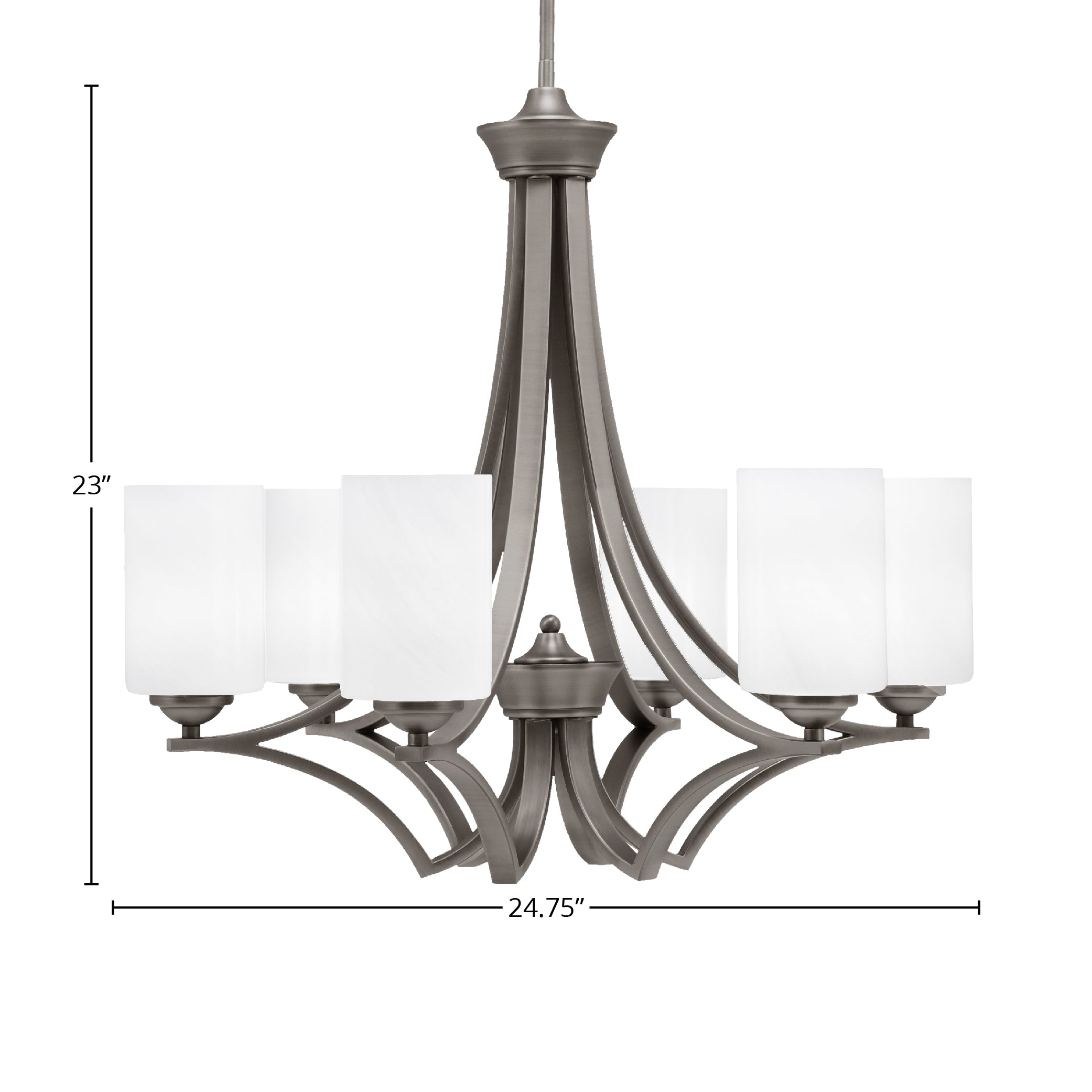 Zilo Six Light Chandelier in Graphite with 4" White Marble Shade