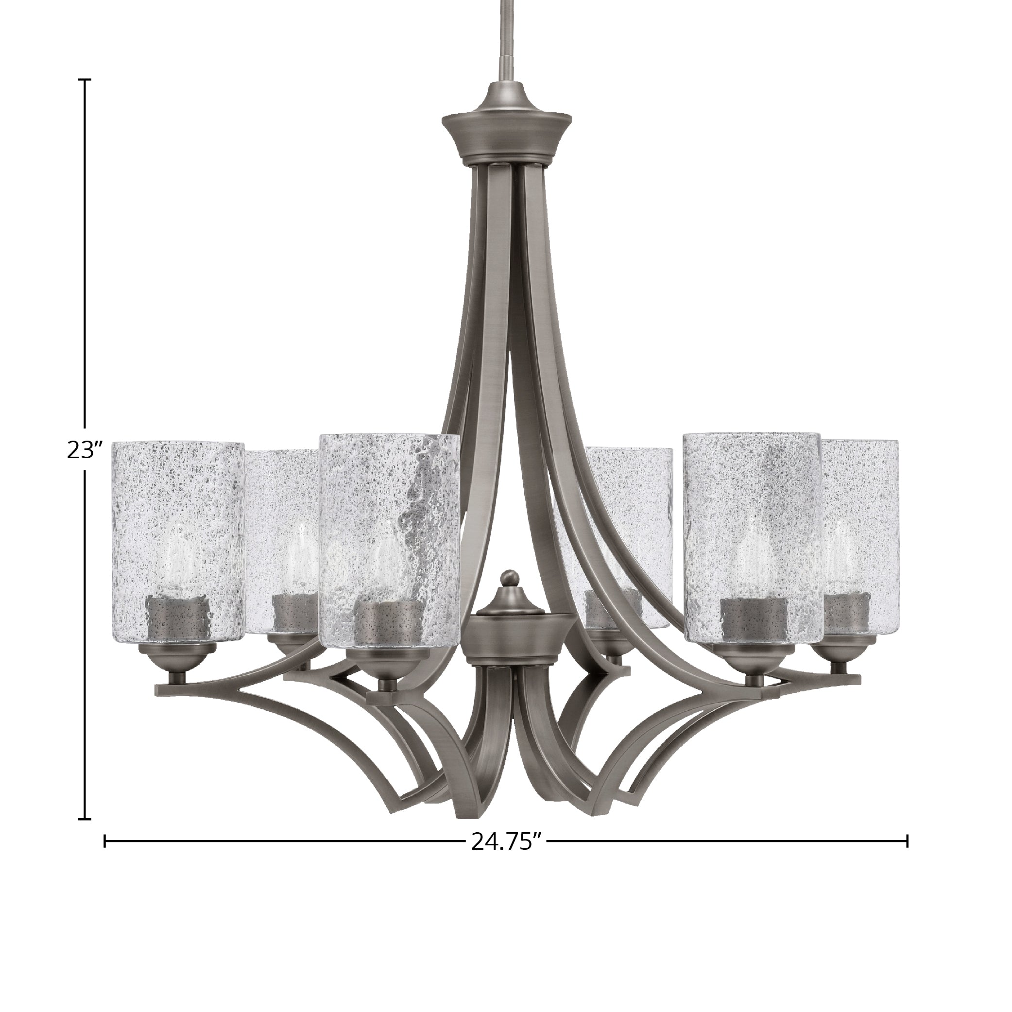 Zilo Six Light Chandelier in Graphite with 4" Smoke Bubble Shade