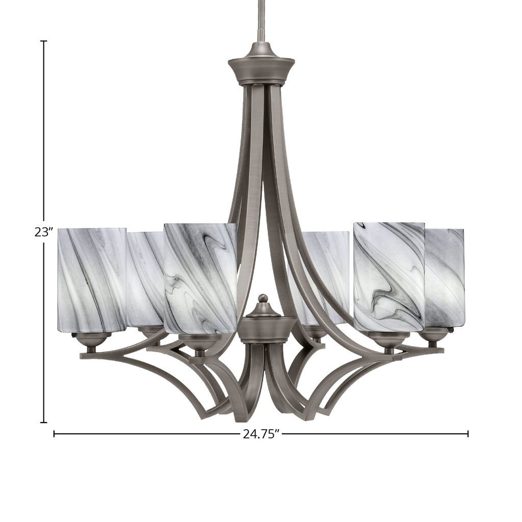 Zilo Six Light Chandelier in Graphite with 4" Onyx Swirl Shade