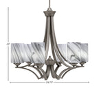 Zilo Six Light Chandelier in Graphite with 4" Onyx Swirl Shade