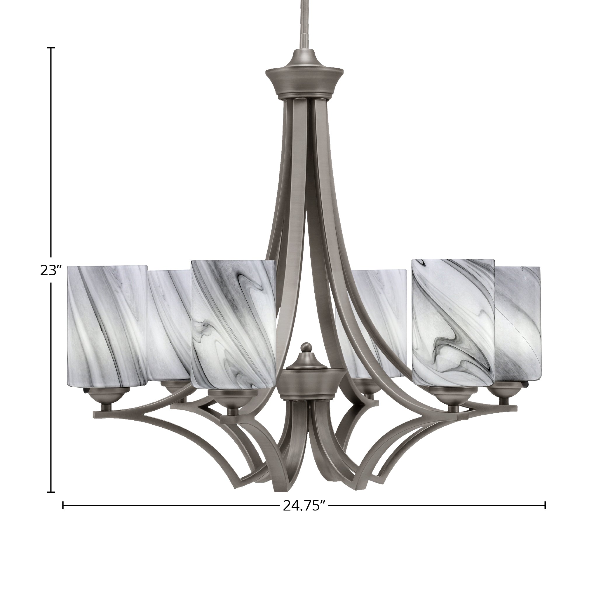 Zilo Six Light Chandelier in Graphite with 4" Onyx Swirl Shade