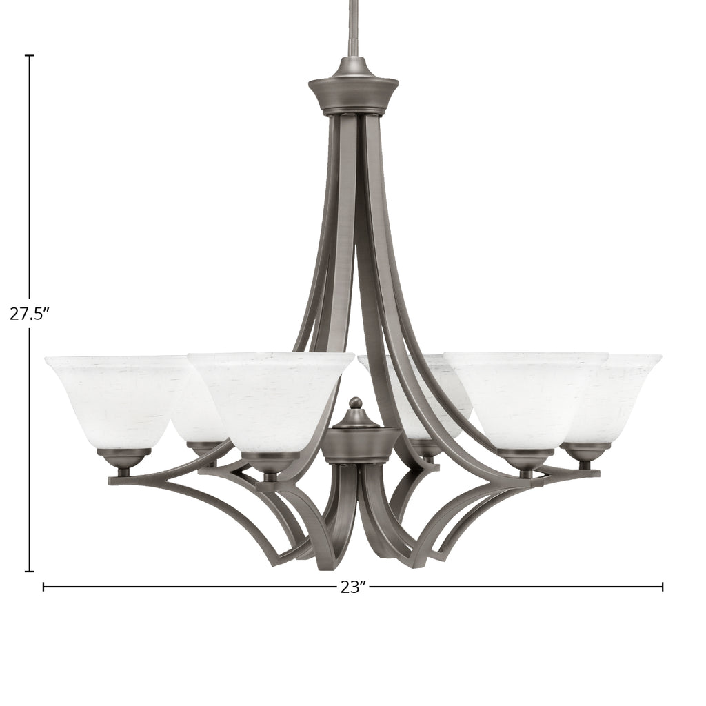 Zilo Six Light Chandelier in Graphite with 7" White Muslin Shade