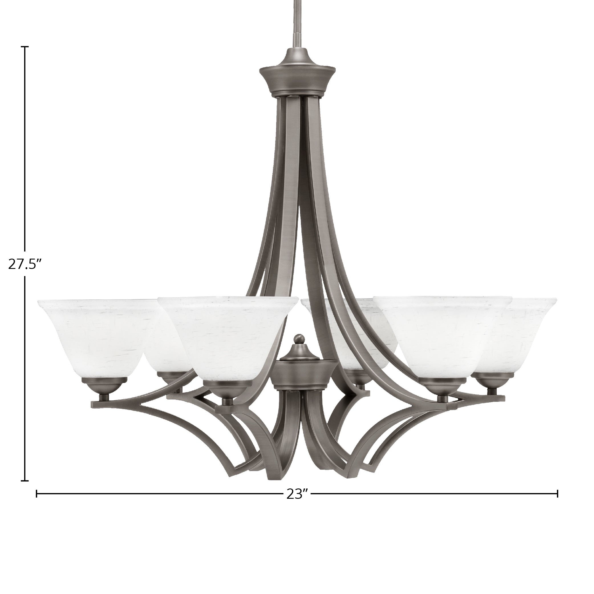 Zilo Six Light Chandelier in Graphite with 7" White Muslin Shade