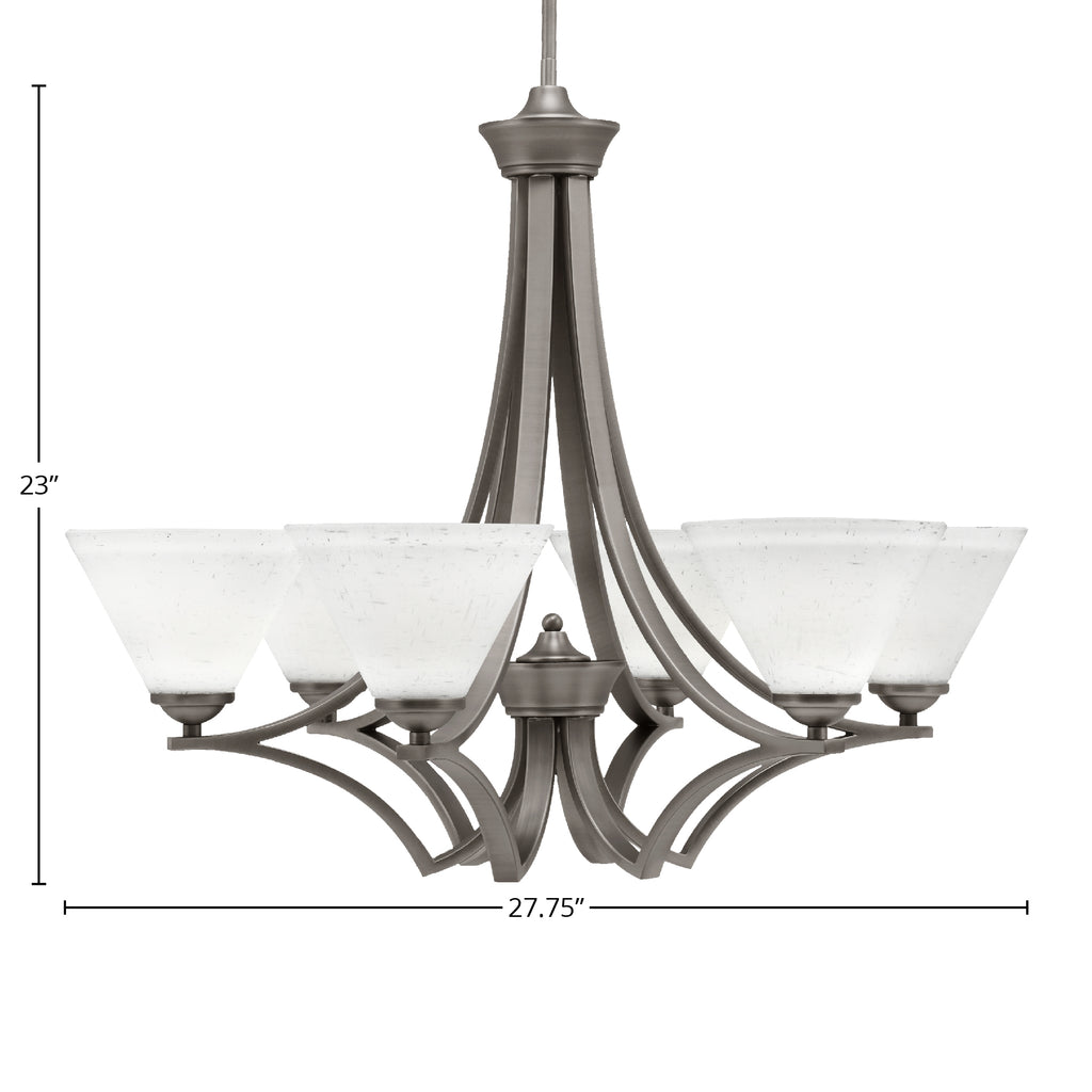 Zilo Six Light Chandelier in Graphite with 7" White Muslin Shade