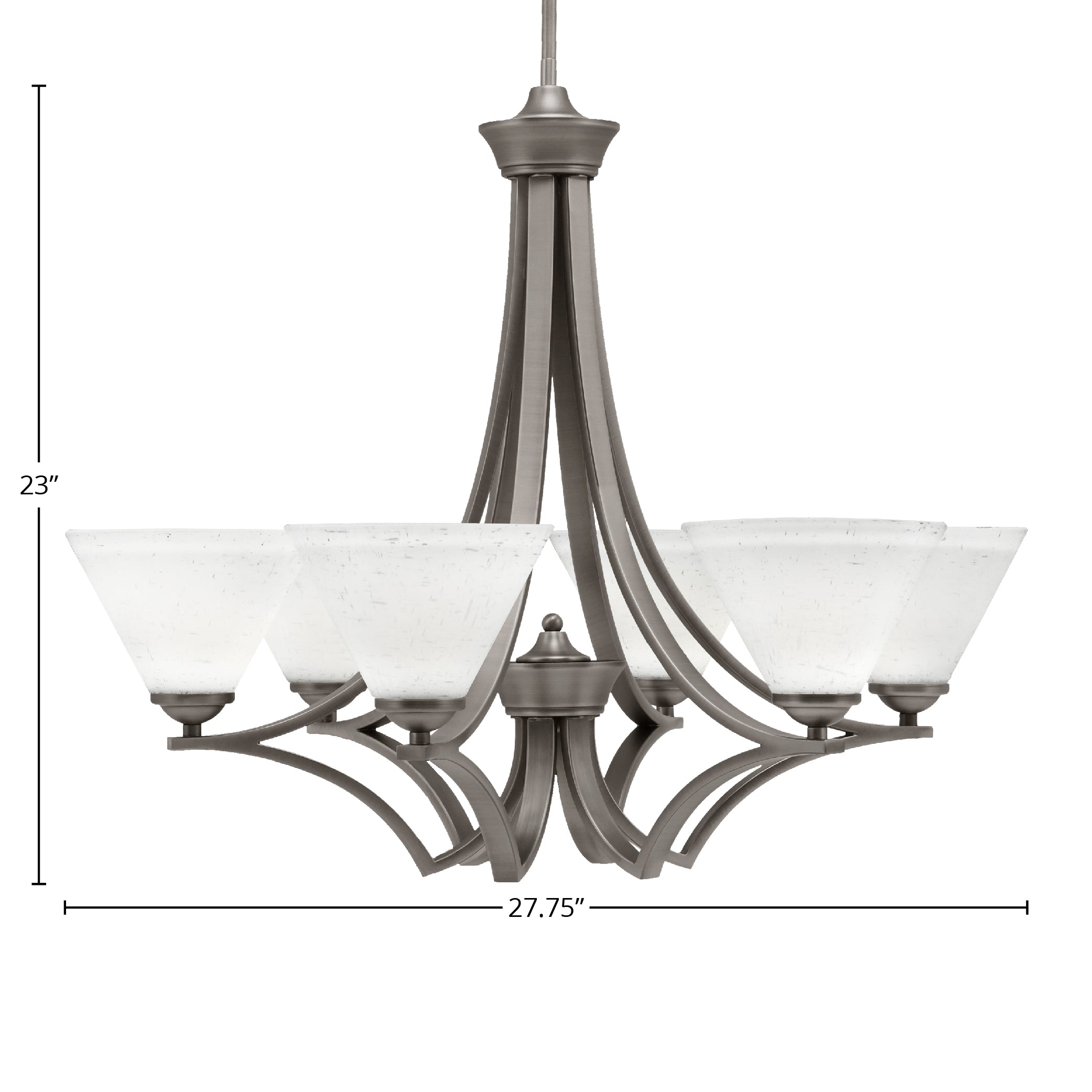 Zilo Six Light Chandelier in Graphite with 7" White Muslin Shade