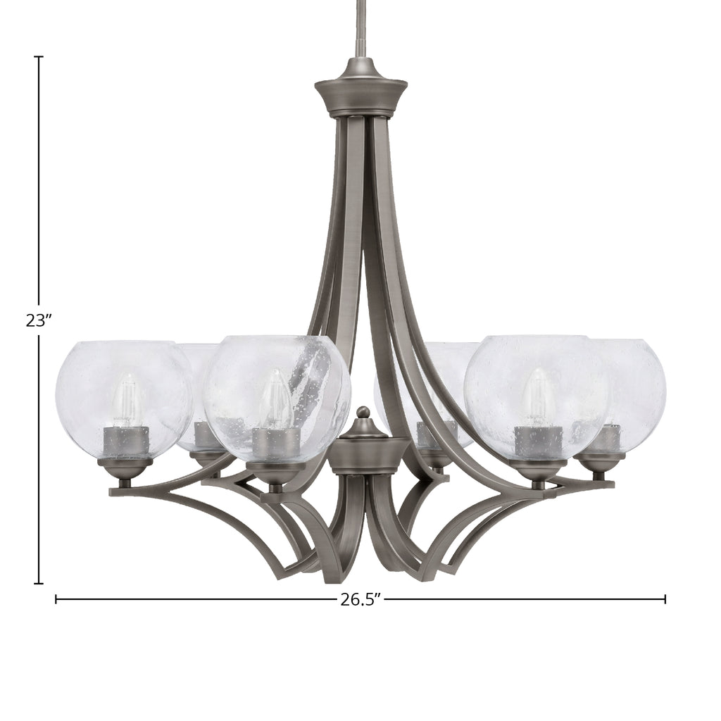 Zilo Six Light Chandelier in Graphite with 5.75" Clear Bubble Shade