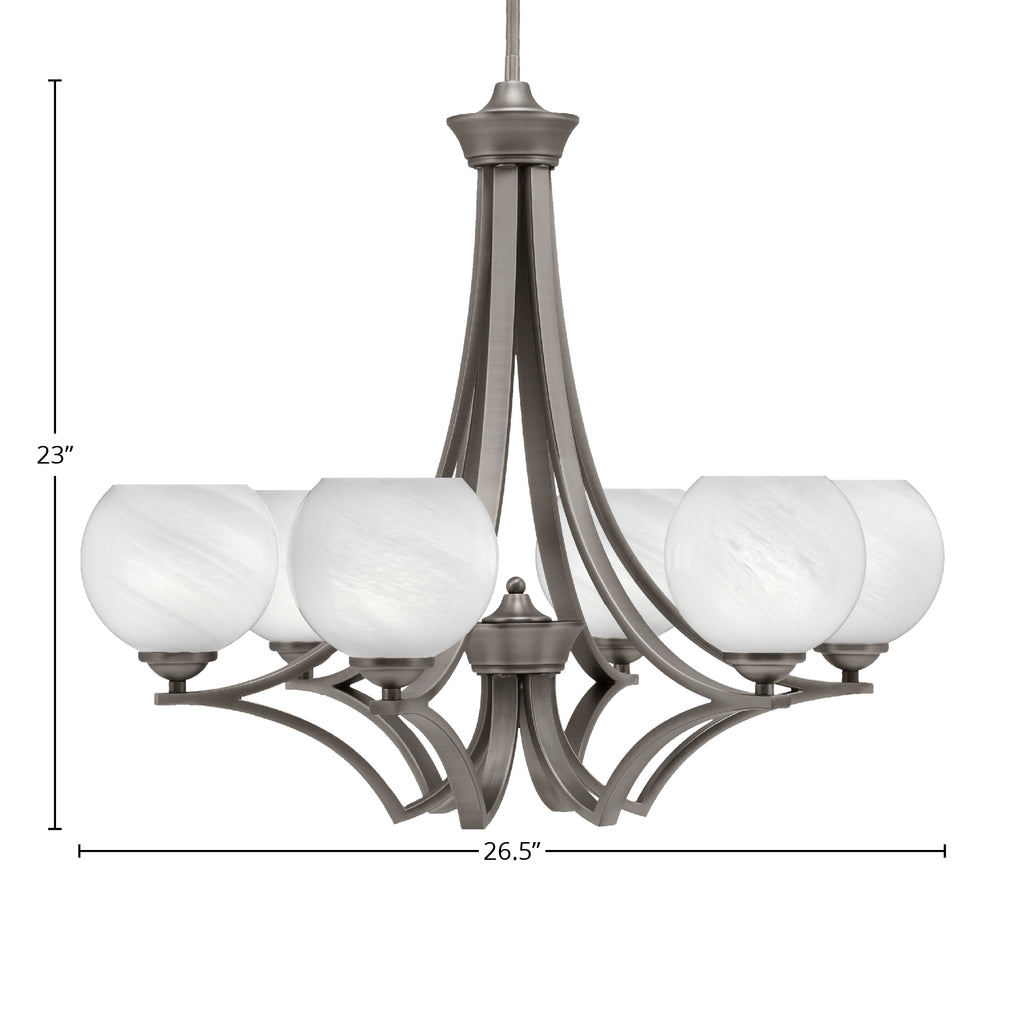 Zilo Six Light Chandelier in Graphite with 5.75" White Marble Shade