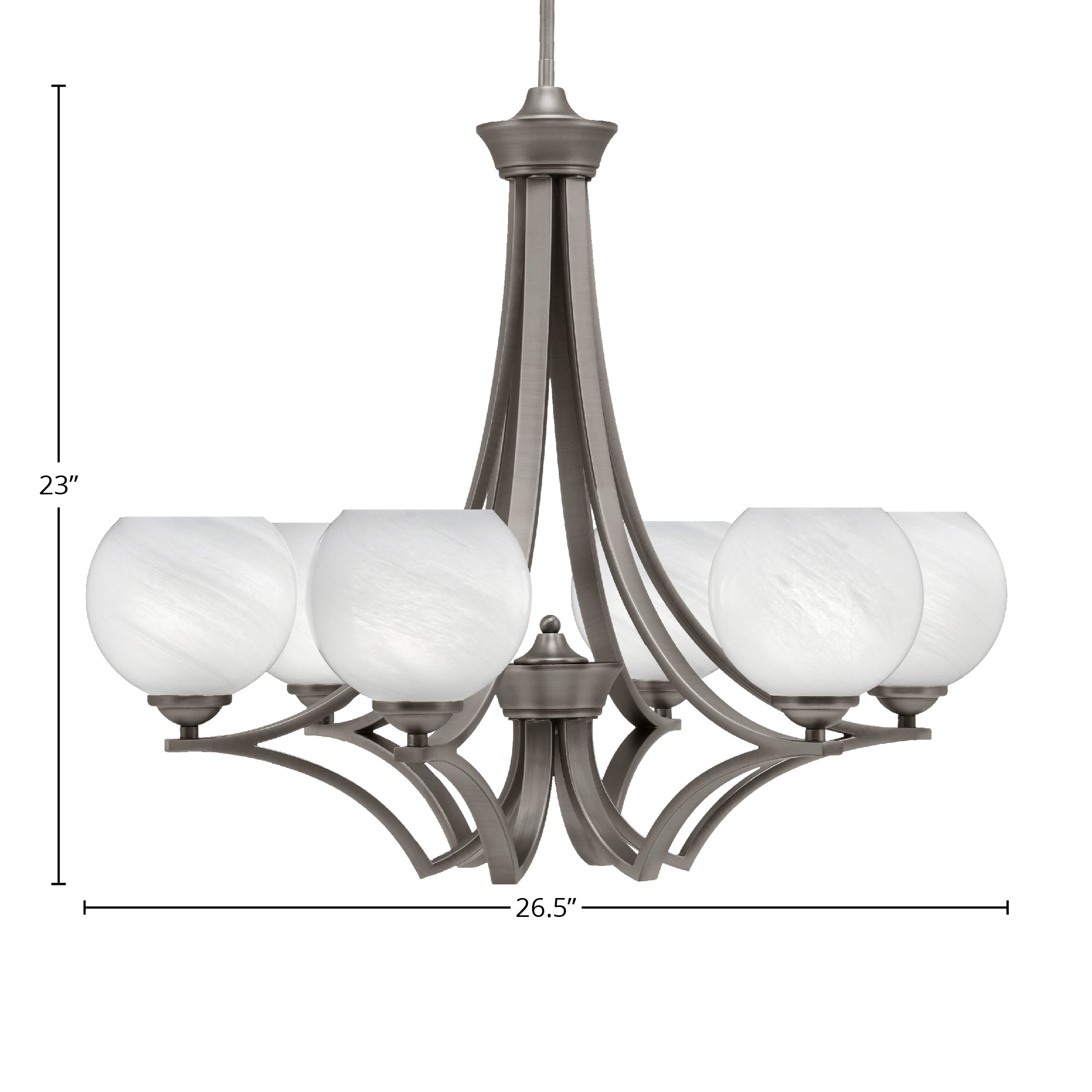 Zilo Six Light Chandelier in Graphite with 5.75" White Marble Shade