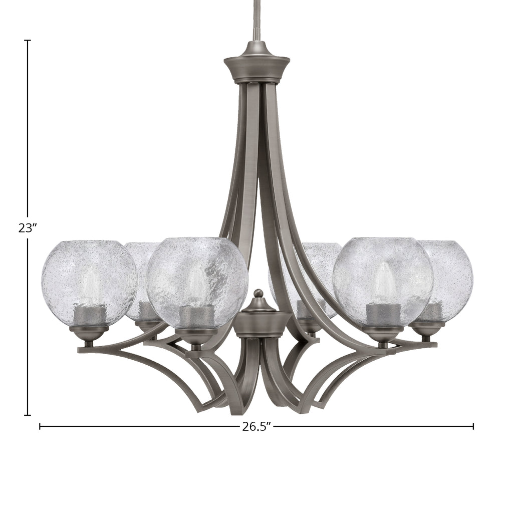 Zilo Six Light Chandelier in Graphite with 5.75" Smoke Bubble Shade