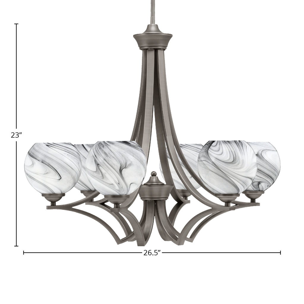 Zilo Six Light Chandelier in Graphite with 5.75" Onyx Swirl Shade
