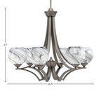 Zilo Six Light Chandelier in Graphite with 5.75" Onyx Swirl Shade