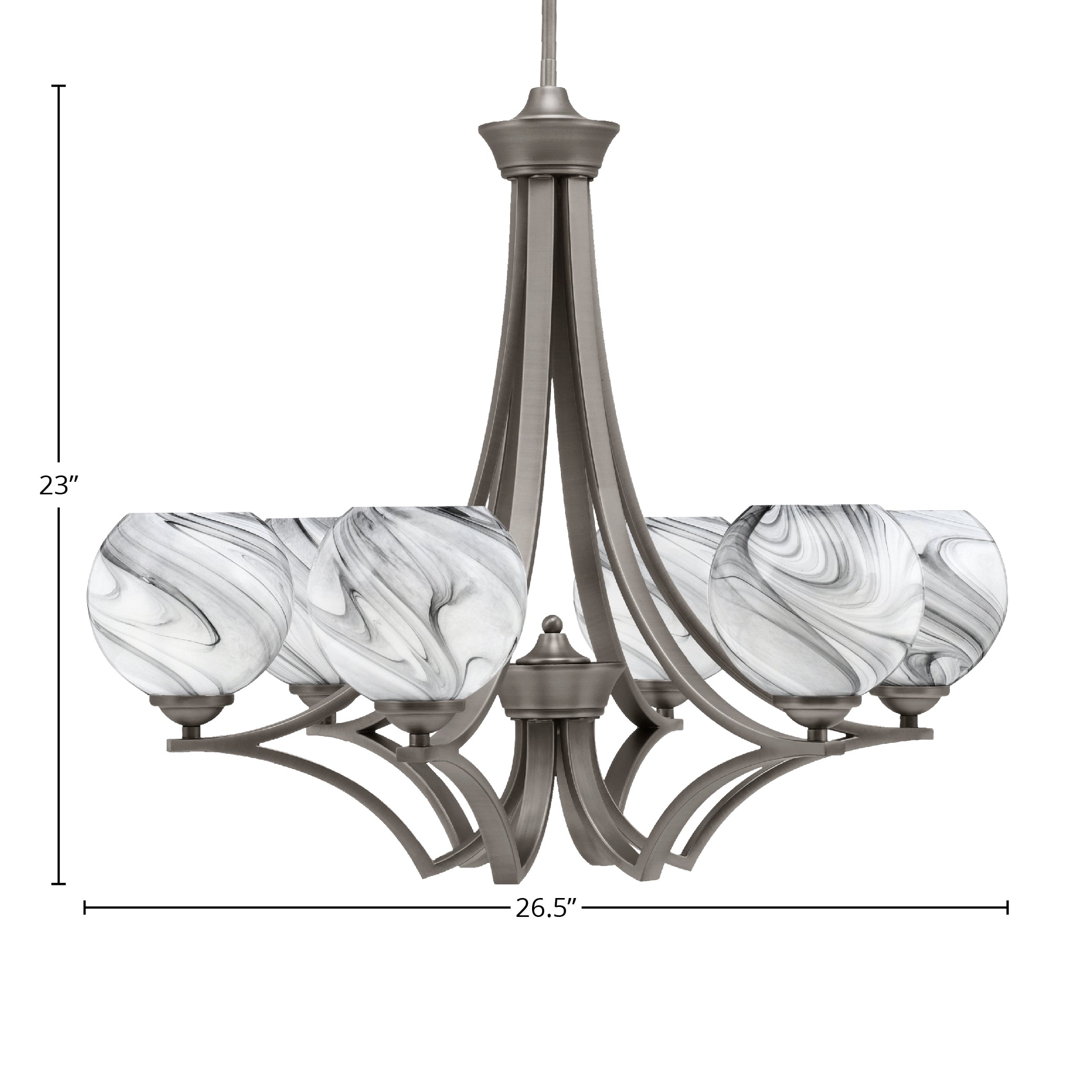 Zilo Six Light Chandelier in Graphite with 5.75" Onyx Swirl Shade