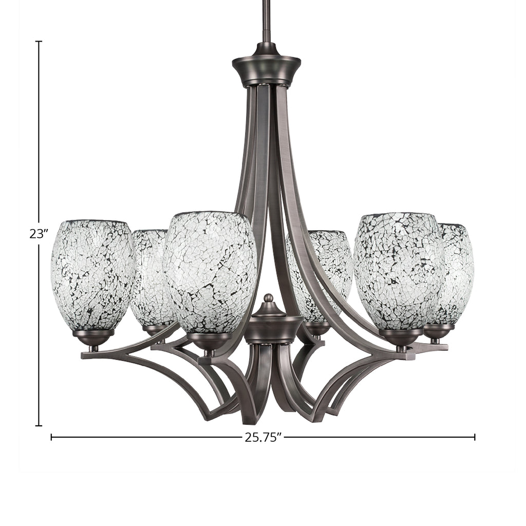 Zilo Six Light Chandelier in Graphite with 5" Black Fusion Shade
