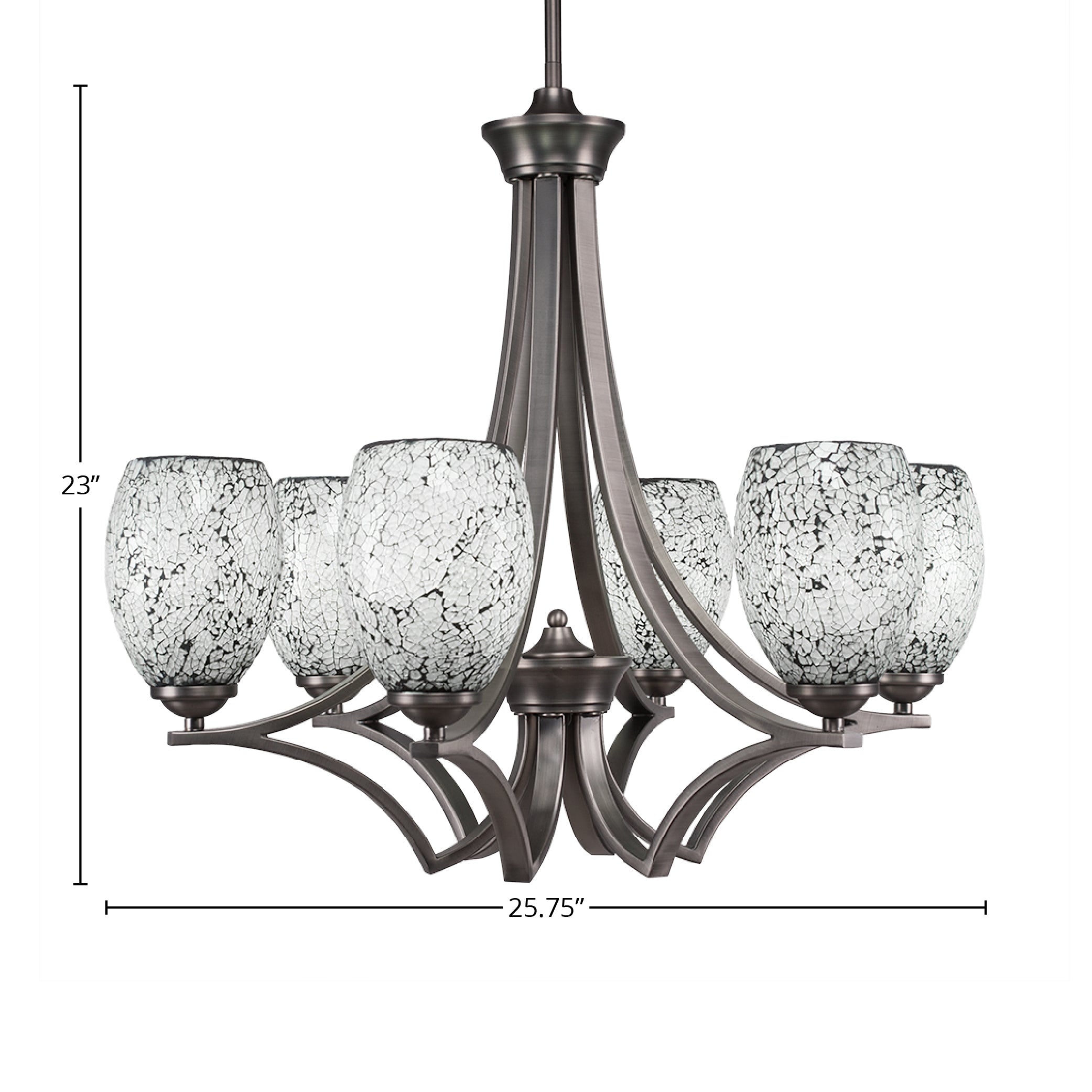 Zilo Six Light Chandelier in Graphite with 5" Black Fusion Shade