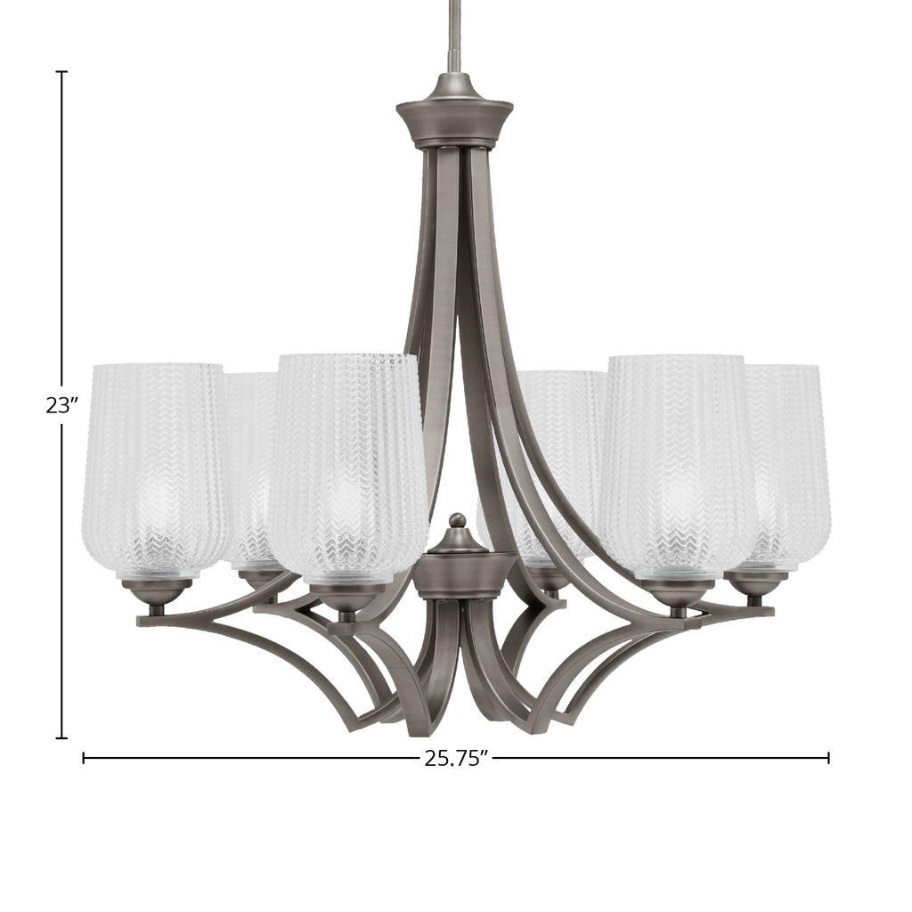 Zilo Six Light Chandelier in Graphite with 5" Clear Textured Shade