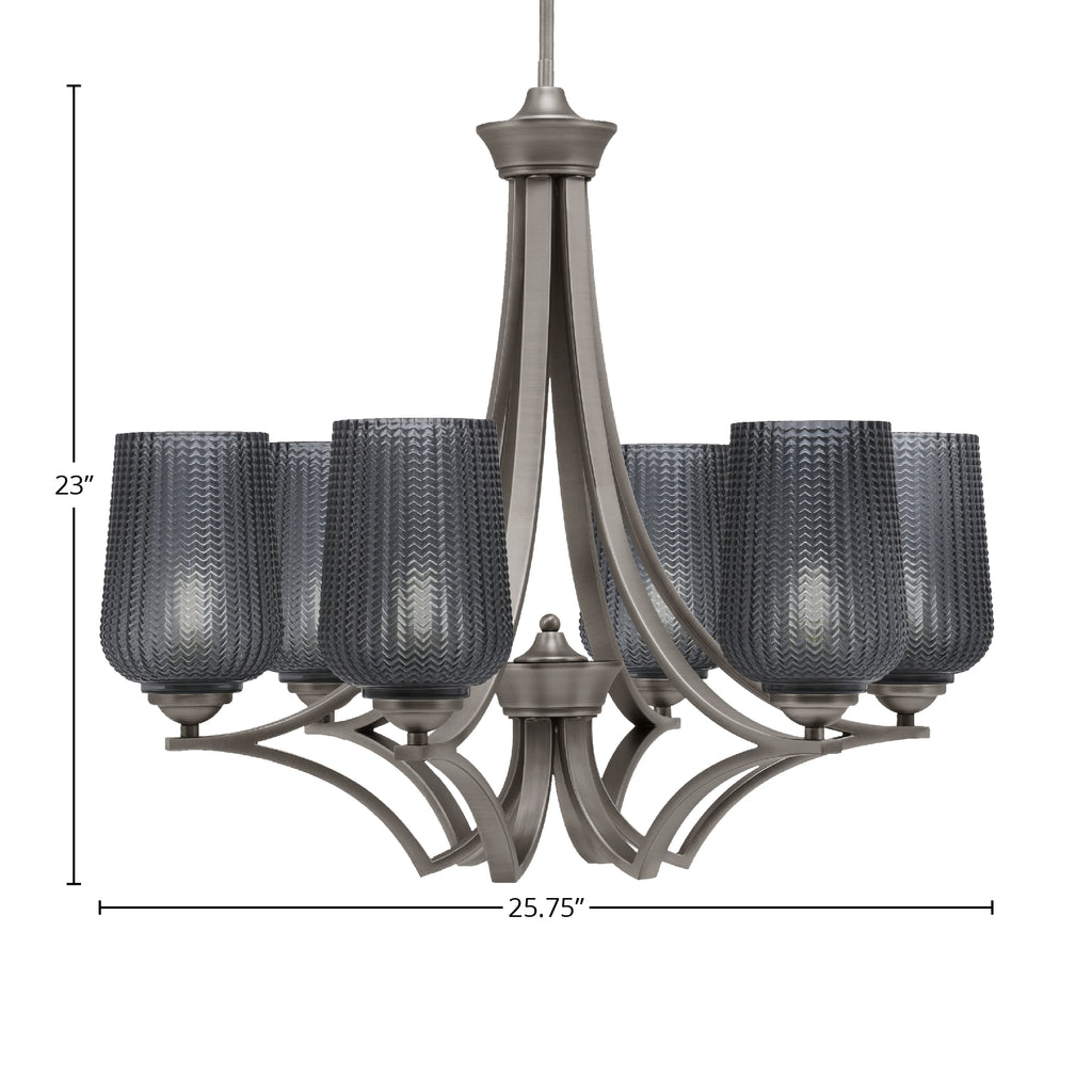 Zilo Six Light Chandelier in Graphite with 5" Smoke Textured Shade