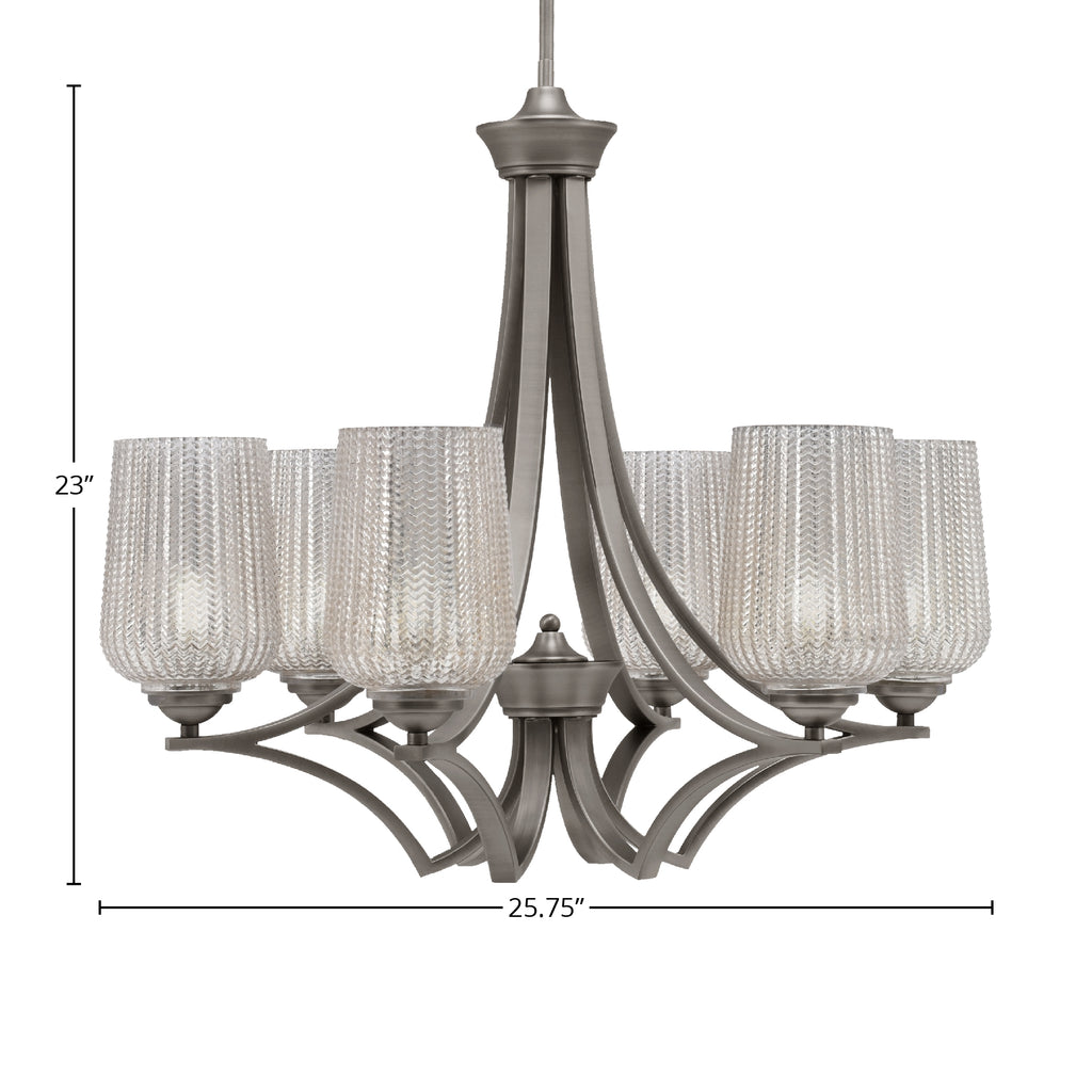 Zilo Six Light Chandelier in Graphite with 5" Silver Textured Shade