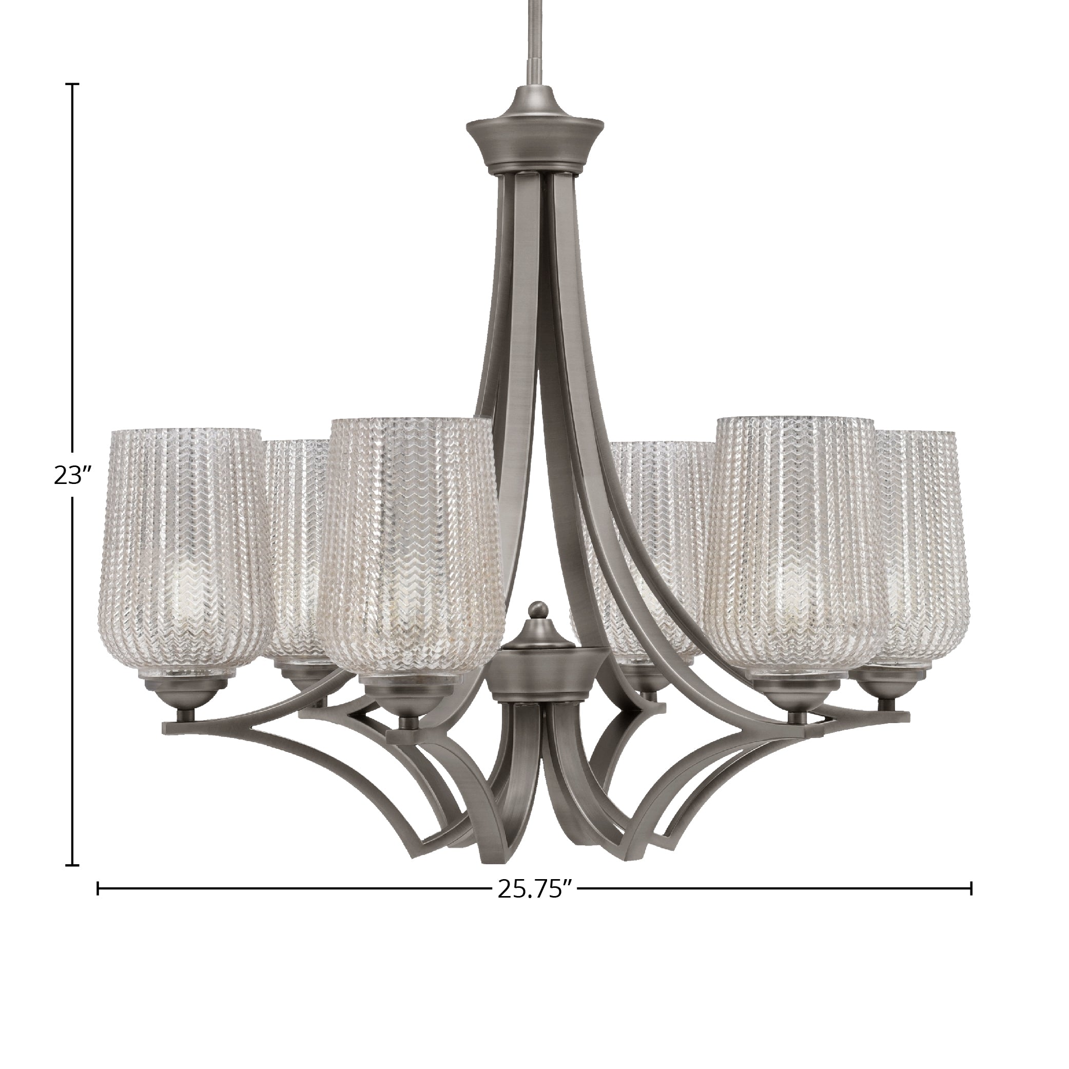 Zilo Six Light Chandelier in Graphite with 5" Silver Textured Shade