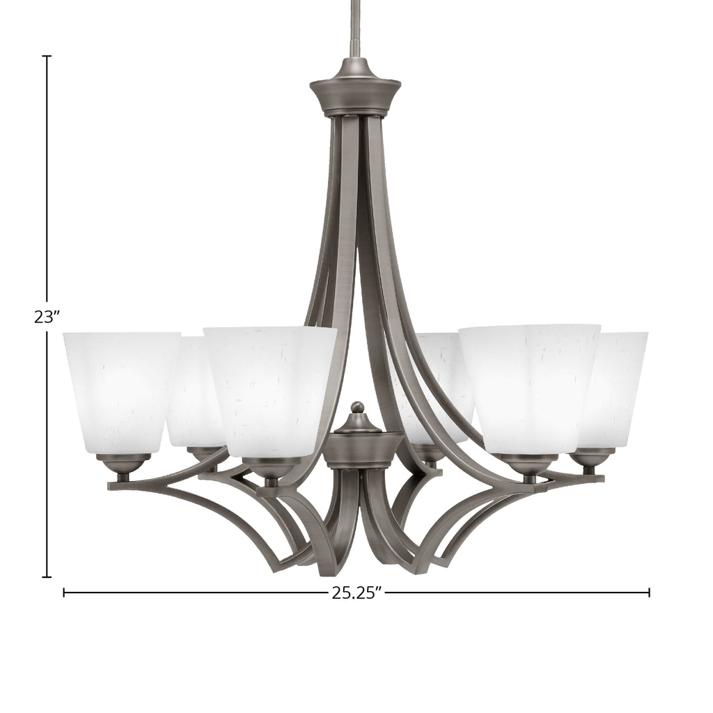 Zilo Six Light Chandelier in Graphite with 4.5" Square White Muslin Shade