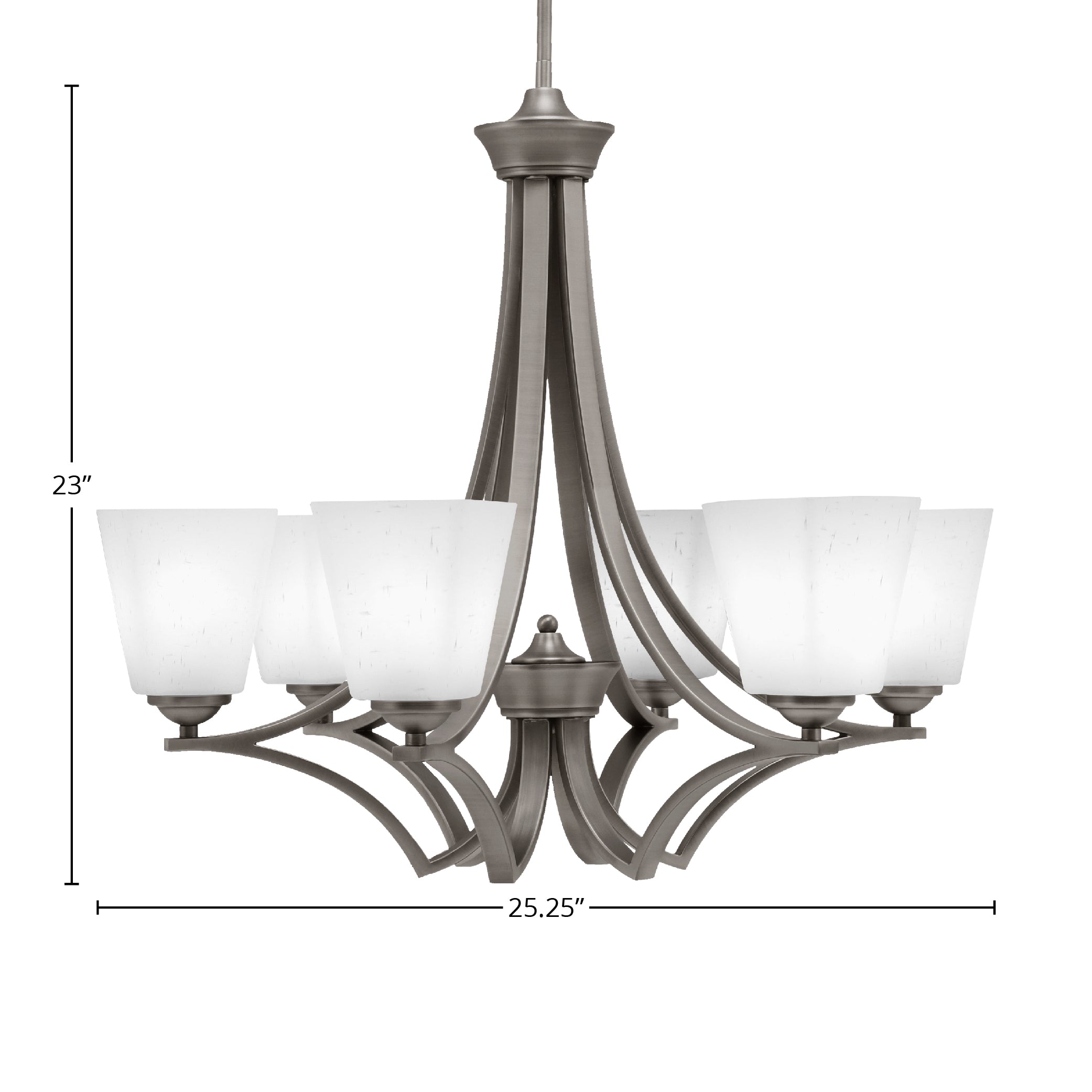 Zilo Six Light Chandelier in Graphite with 4.5" Square White Muslin Shade