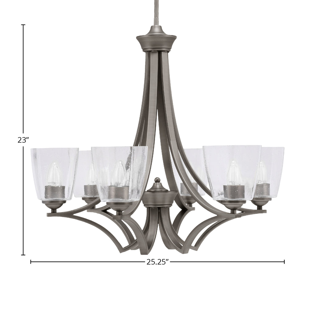 Zilo Six Light Chandelier in Graphite with 4.5" Square Clear Bubble Shade