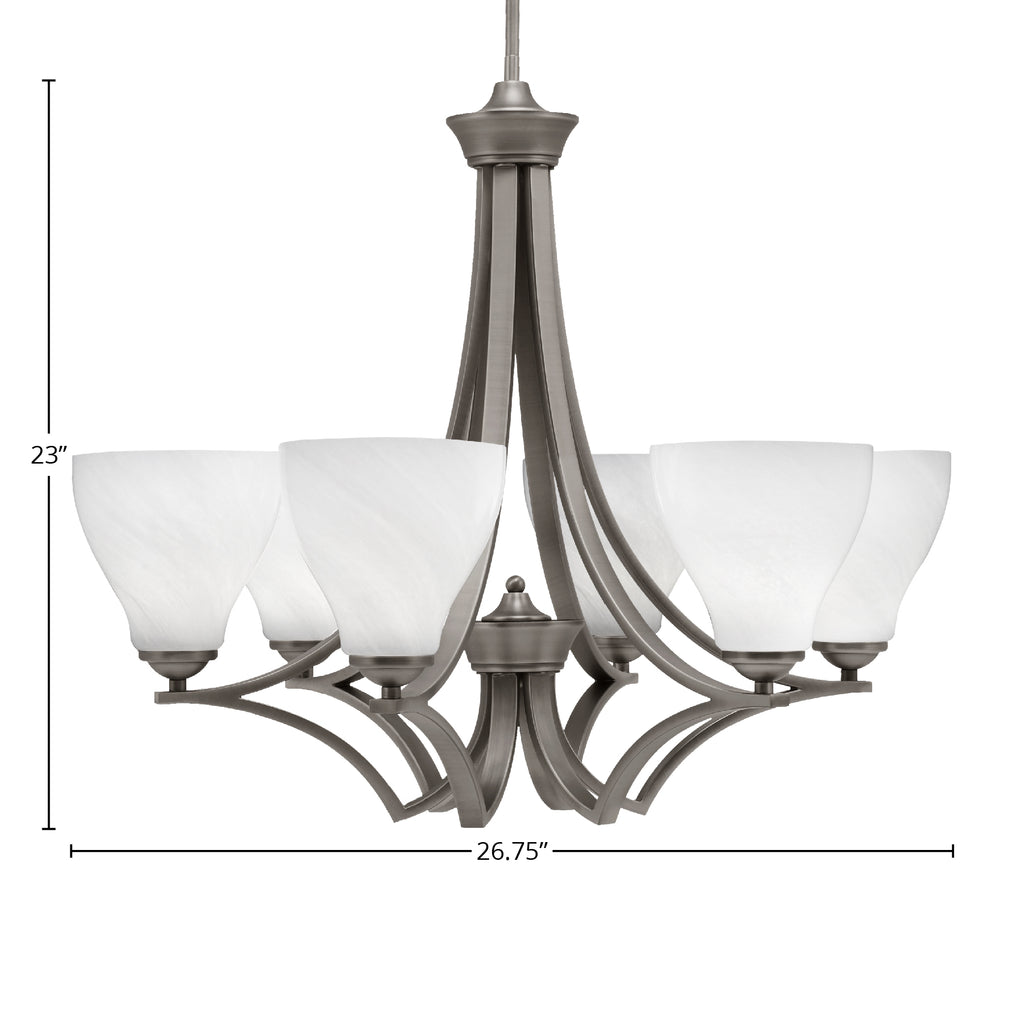 Zilo Six Light Chandelier in Graphite with 6.25" White Marble Shade