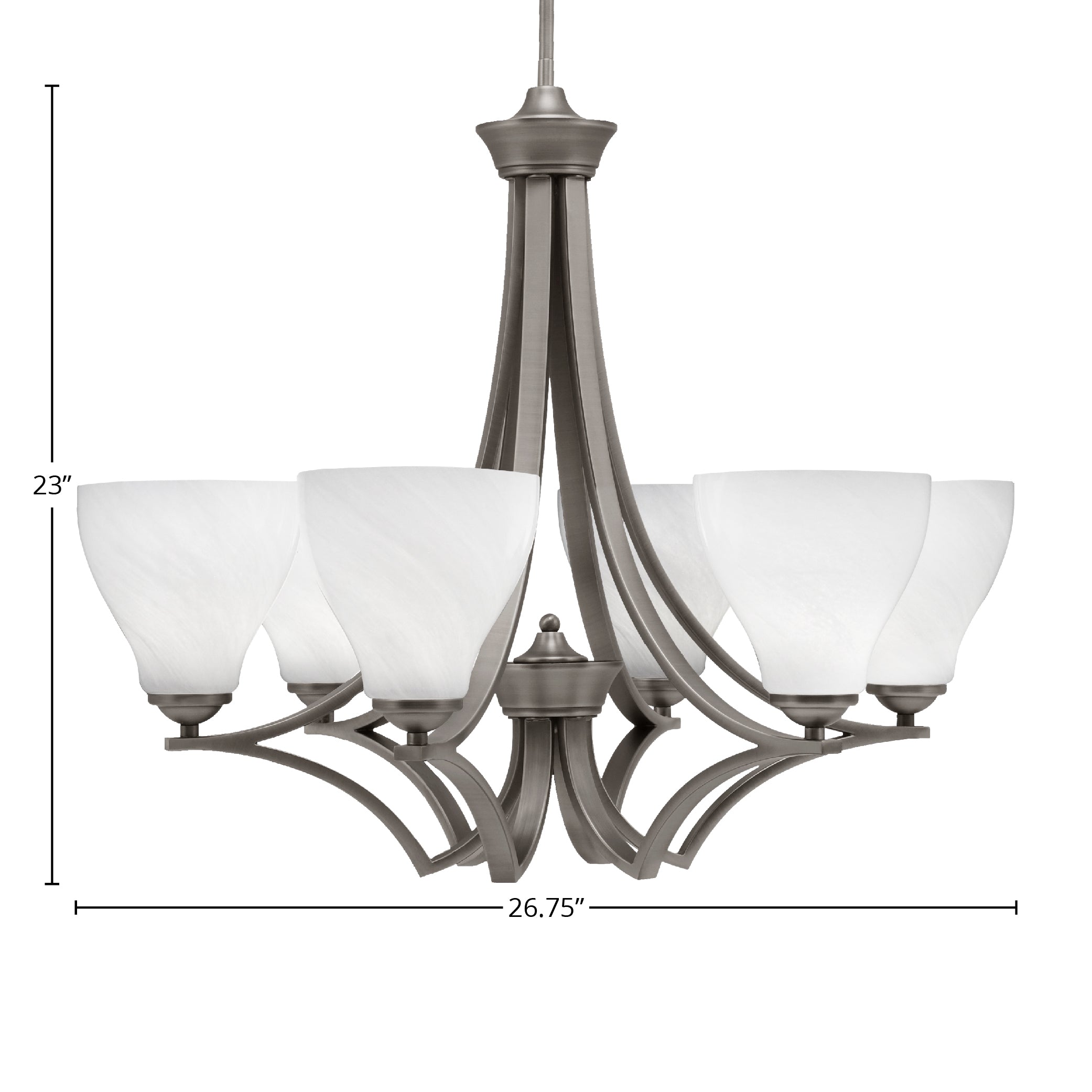 Zilo Six Light Chandelier in Graphite with 6.25" White Marble Shade