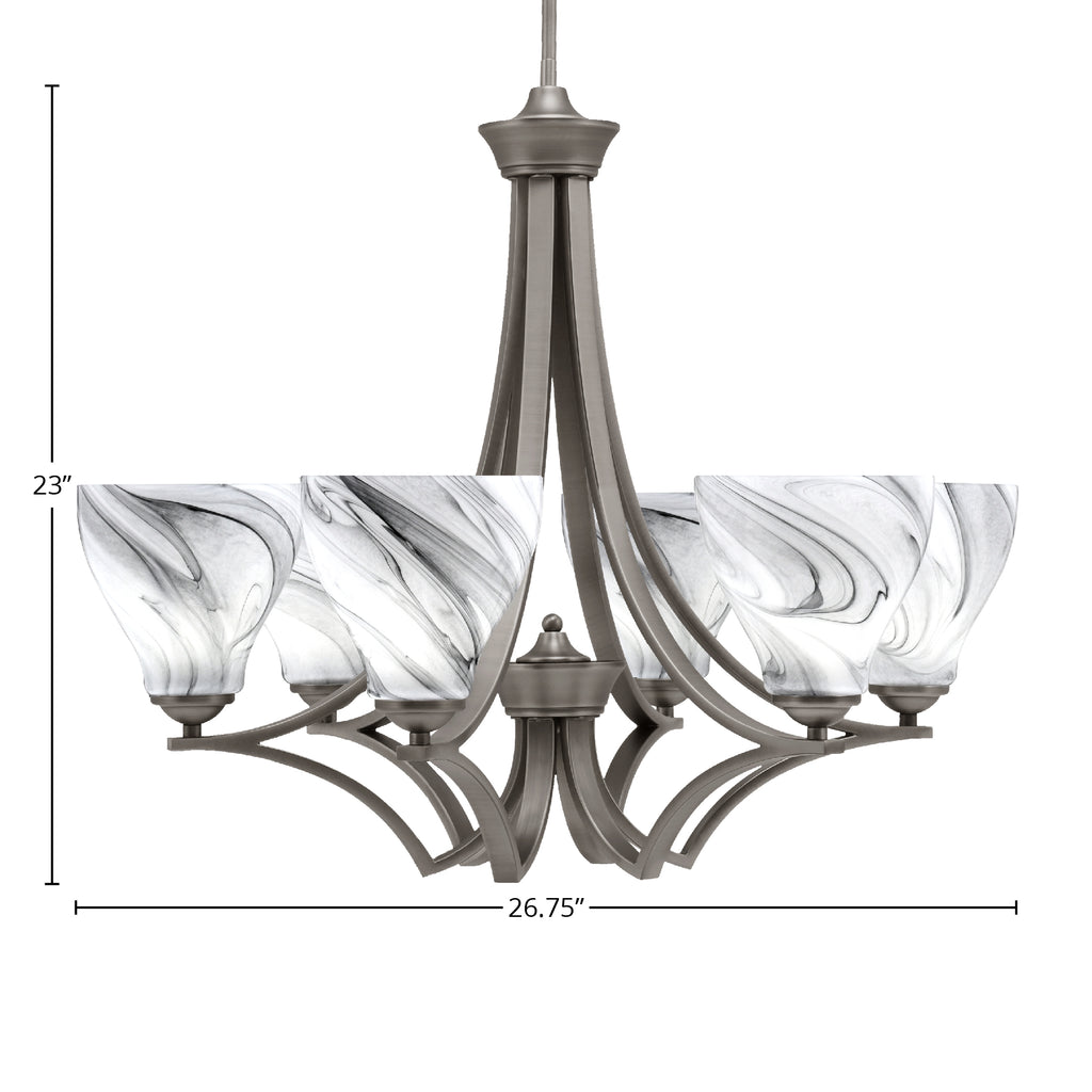 Zilo Six Light Chandelier in Graphite with 6.25" Onyx Swirl Shade