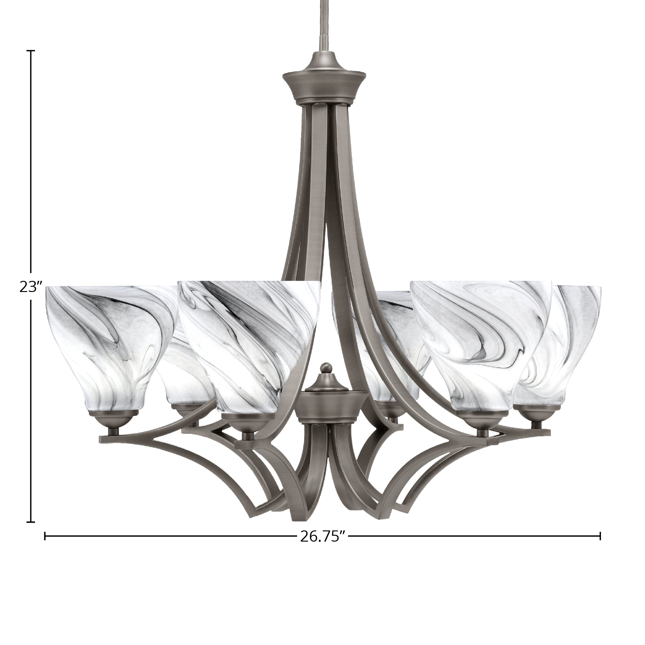 Zilo Six Light Chandelier in Graphite with 6.25" Onyx Swirl Shade