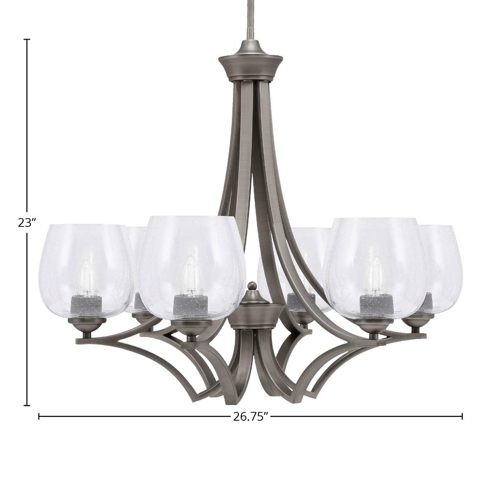 Zilo Six Light Chandelier in Graphite with 6" Clear Bubble Shade