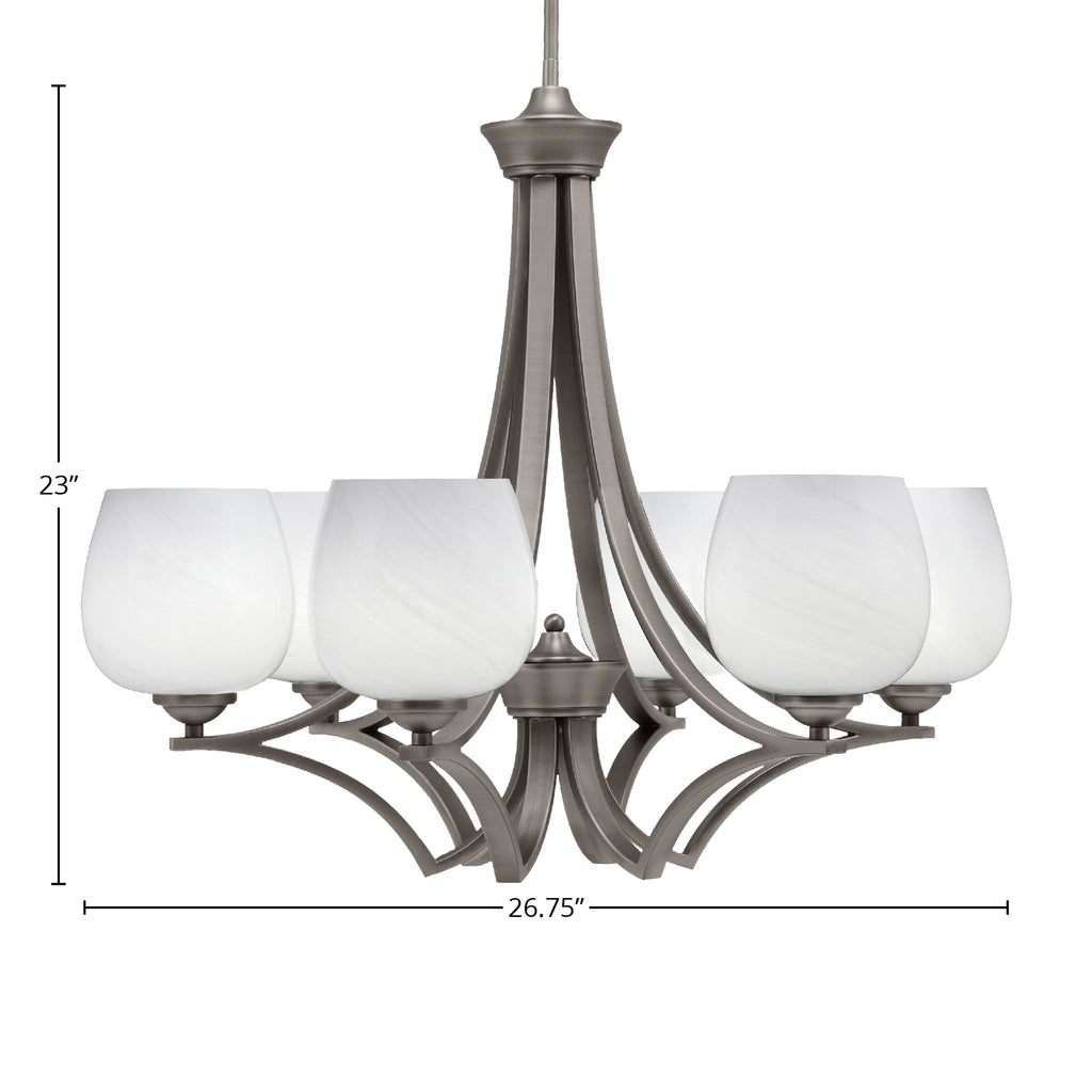 Zilo Six Light Chandelier in Graphite with 6" White Marble Shade