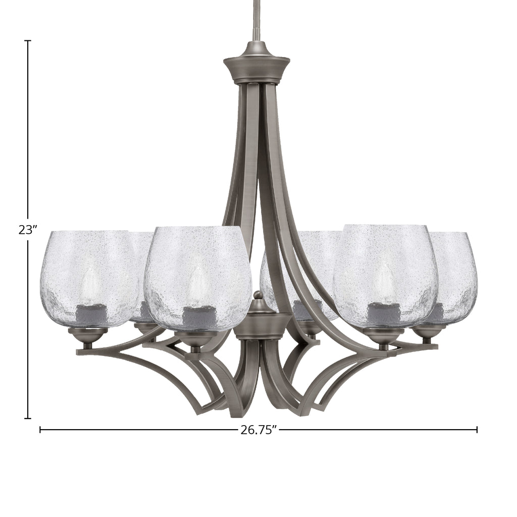 Zilo Six Light Chandelier in Graphite with 6" Smoke Bubble Shade
