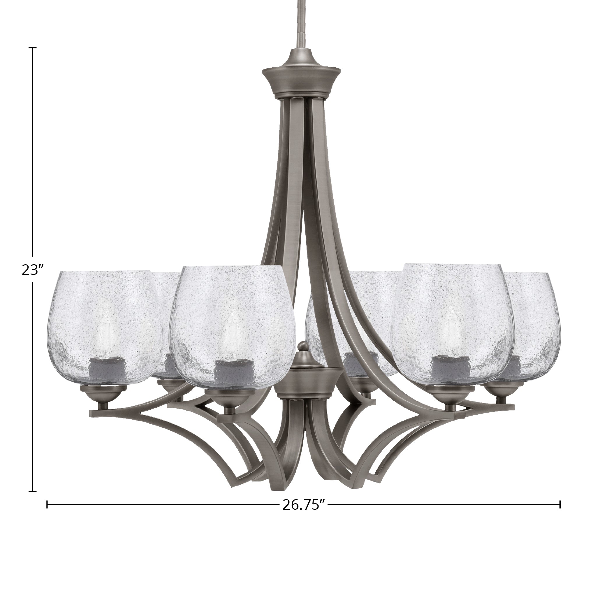 Zilo Six Light Chandelier in Graphite with 6" Smoke Bubble Shade