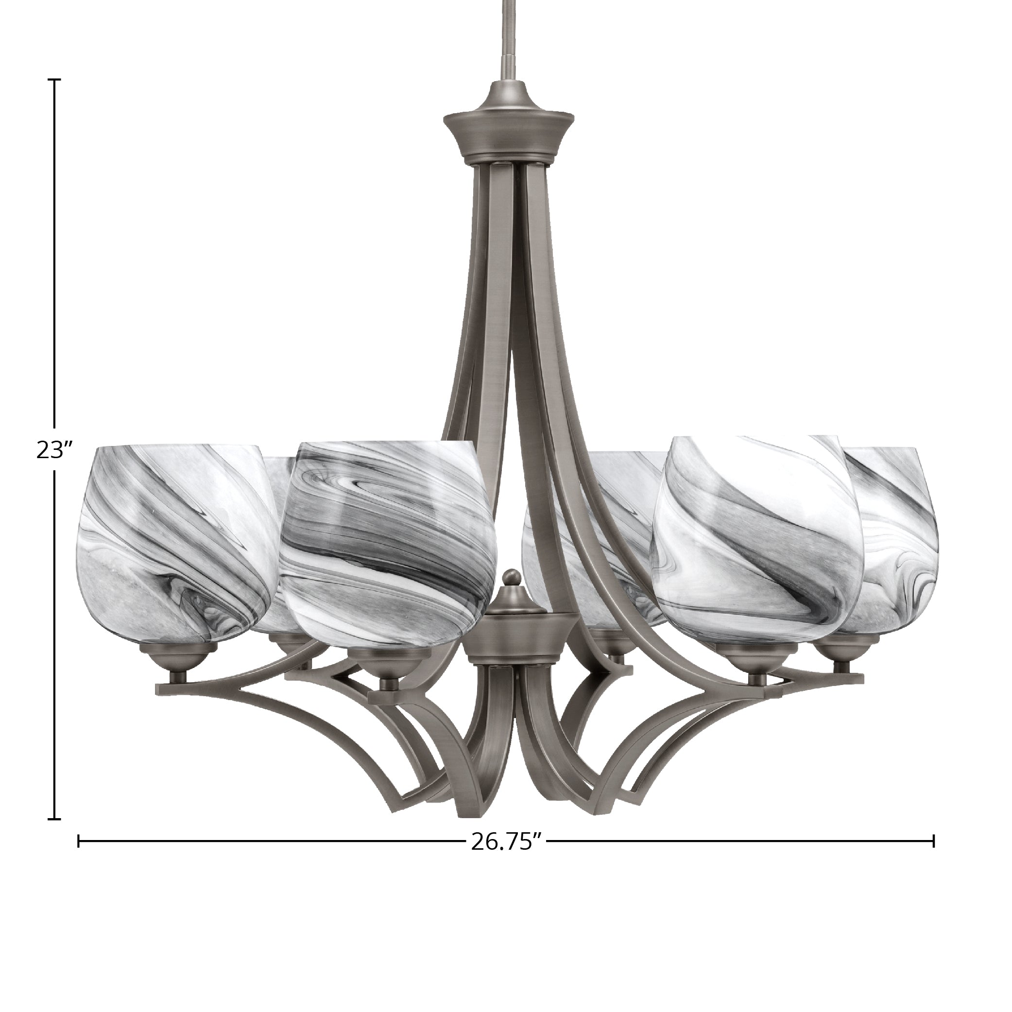 Zilo Six Light Chandelier in Graphite with 6" Onyx Swirl Shade
