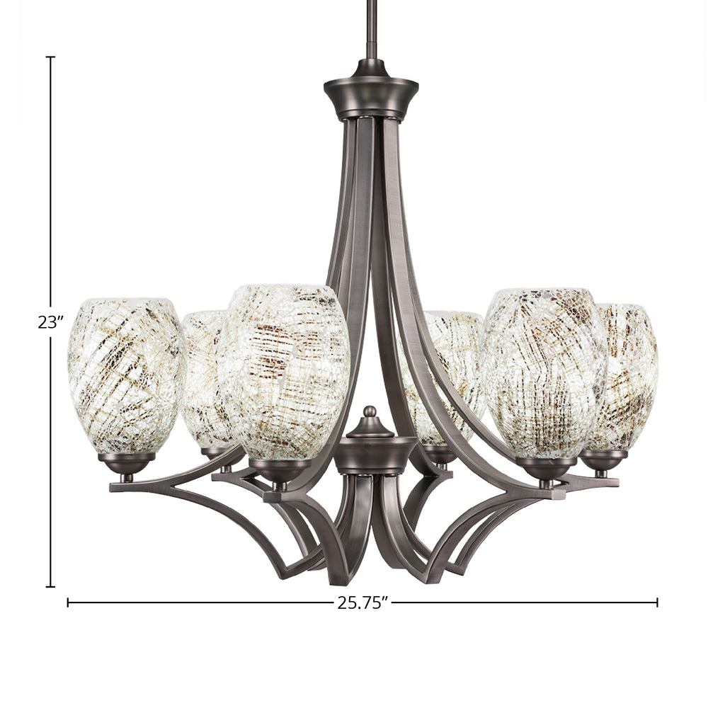Zilo Six Light Chandelier in Graphite with 5" Natural Fusion Shade