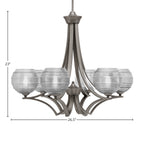 Zilo Six Light Chandelier in Graphite with 6" Clear Ribbed Shade