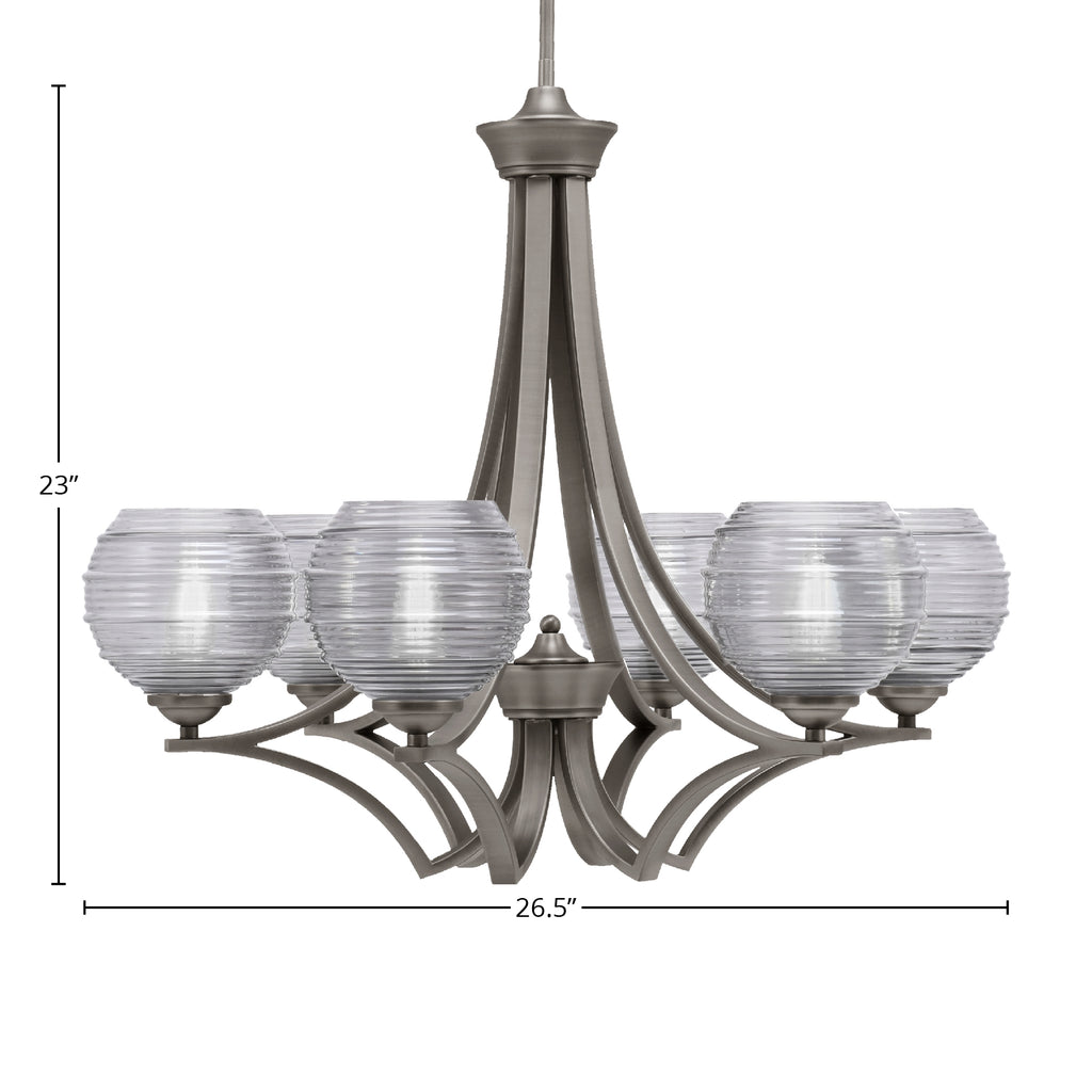 Zilo Six Light Chandelier in Graphite with 6" Smoke Ribbed Shade