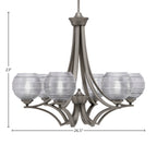 Zilo Six Light Chandelier in Graphite with 6" Smoke Ribbed Shade