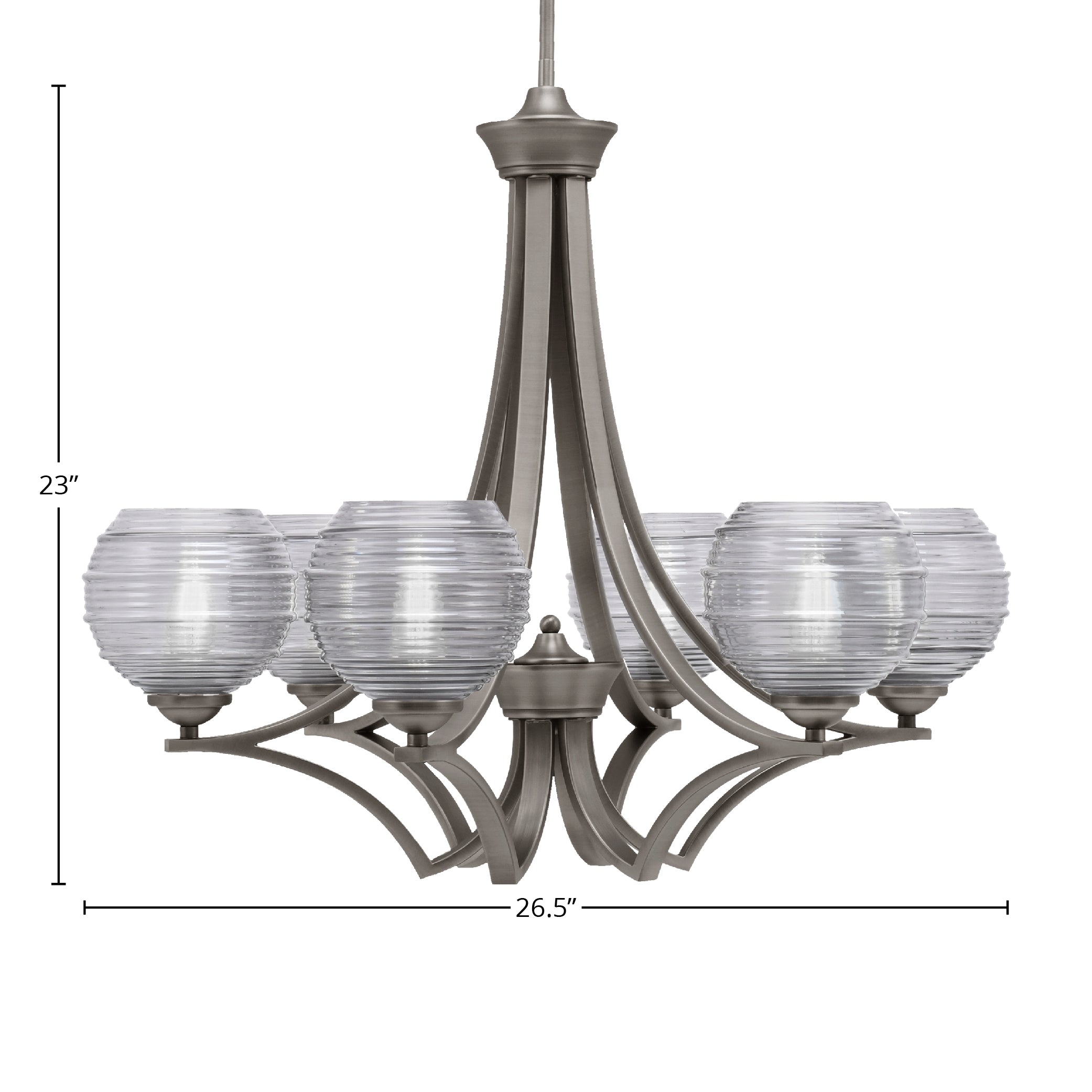 Zilo Six Light Chandelier in Graphite with 6" Smoke Ribbed Shade