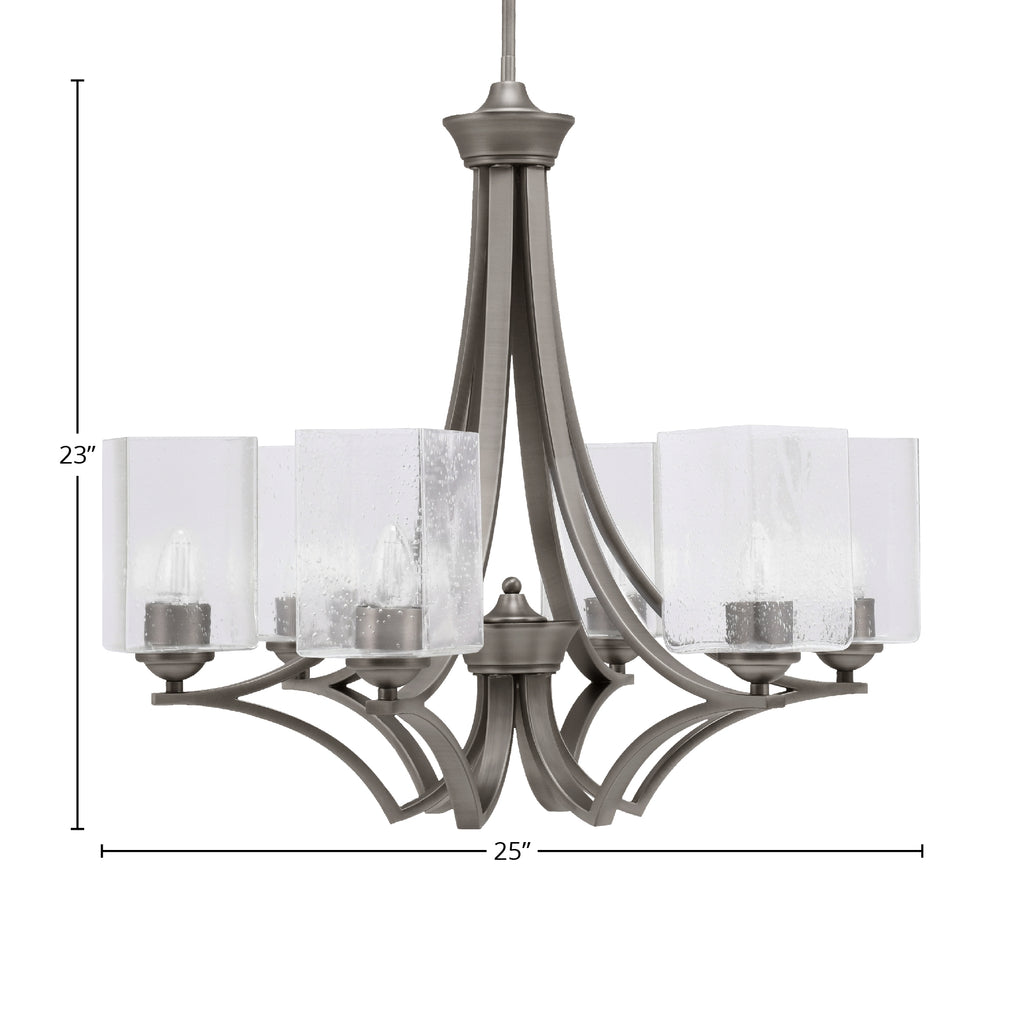 Zilo Six Light Chandelier in Graphite with 4" Square Clear Bubble Shade
