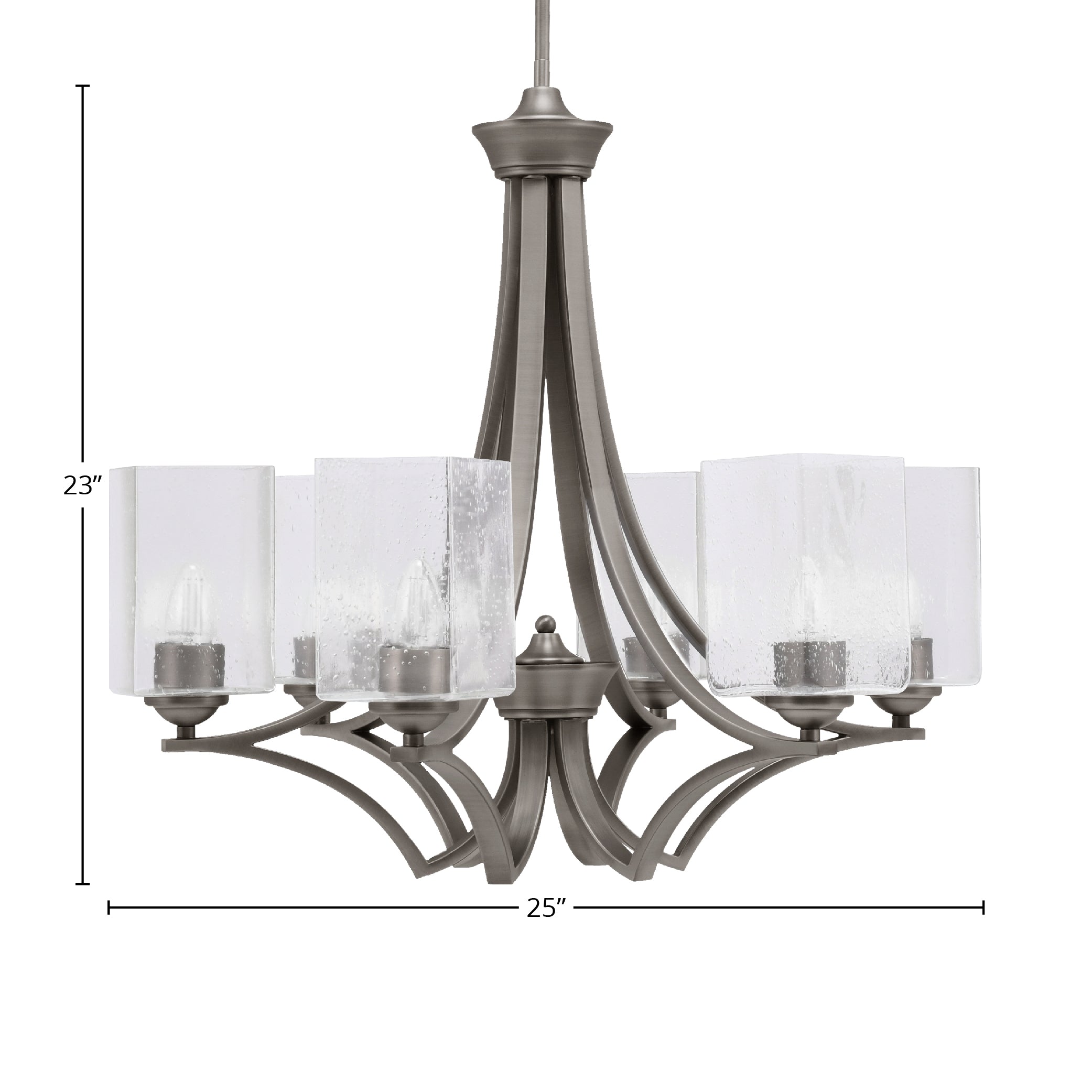 Zilo Six Light Chandelier in Graphite with 4" Square Clear Bubble Shade
