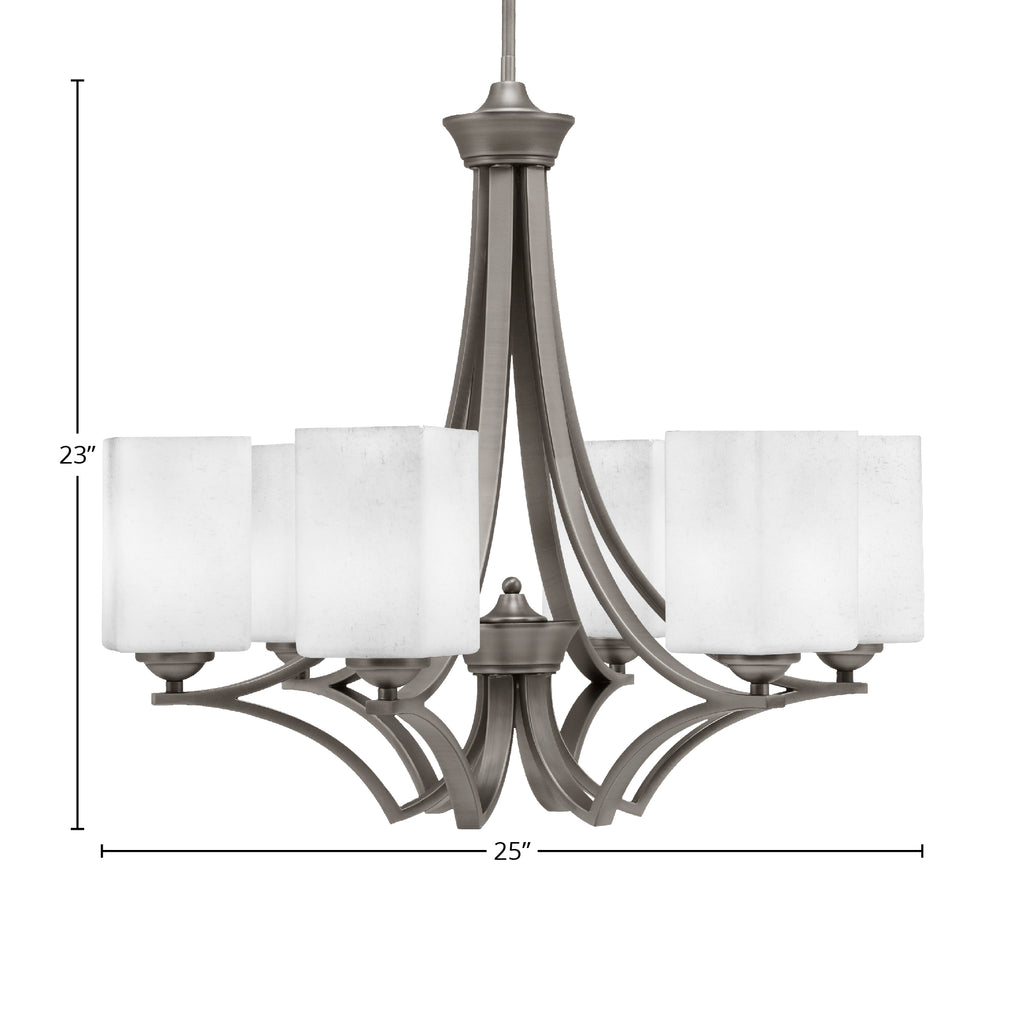 Zilo Six Light Chandelier in Graphite with 4" Square White Muslin Shade